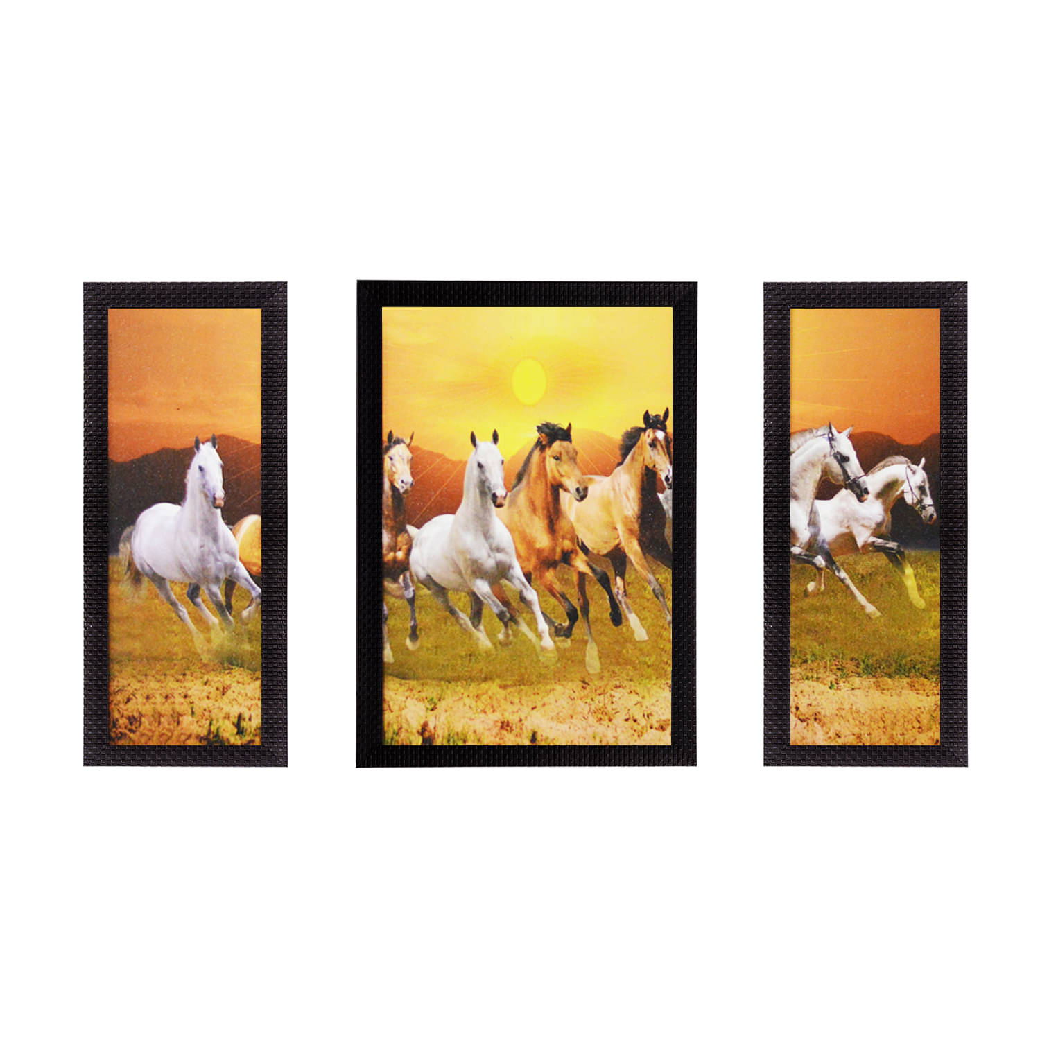     			eCraftIndia Set of 3 Multicoloured Running Horses UV Wall Art