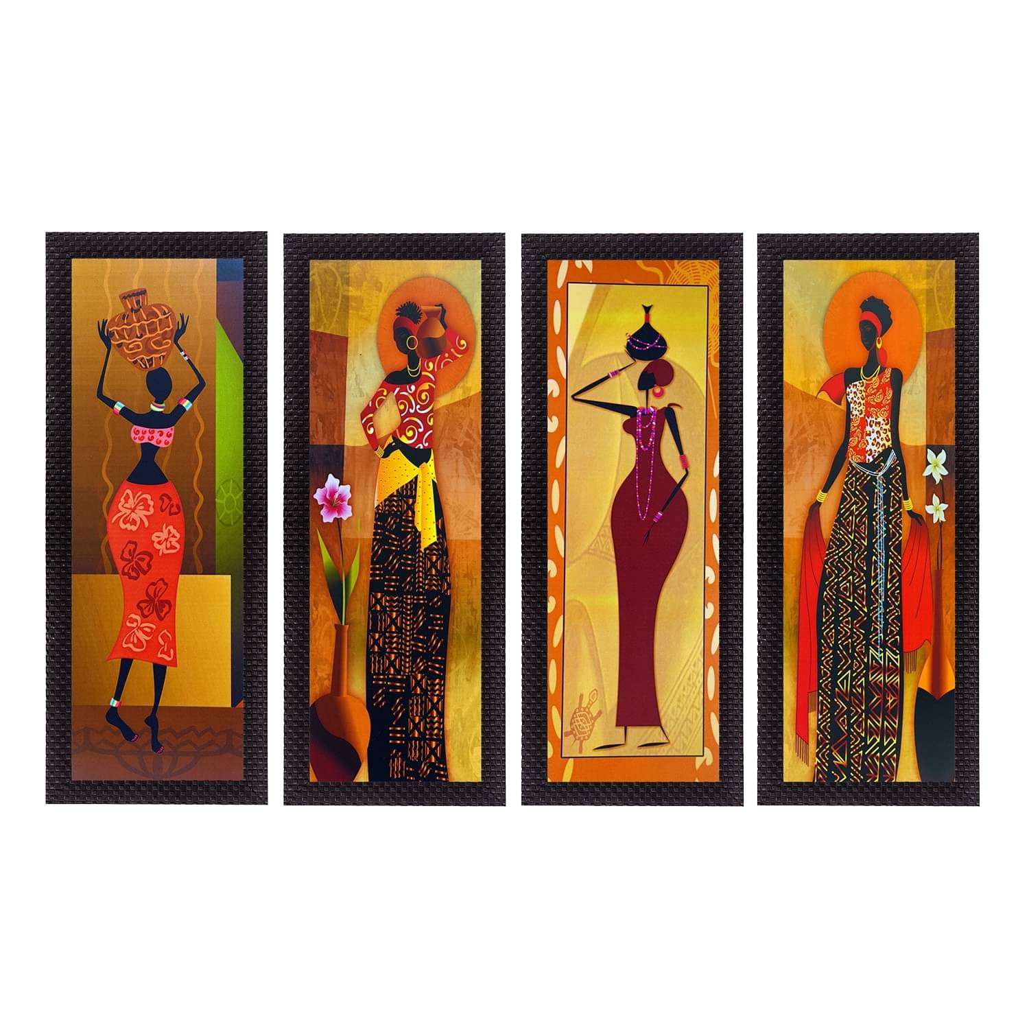 eCraftIndia Set of 4 Beige & Brown Tribal Women Printed Satin Matt Texture UV Wall Art eCraftIndia Set of 4 Beige & Brown Tribal Women Printed Satin Matt Texture UV Wall Art