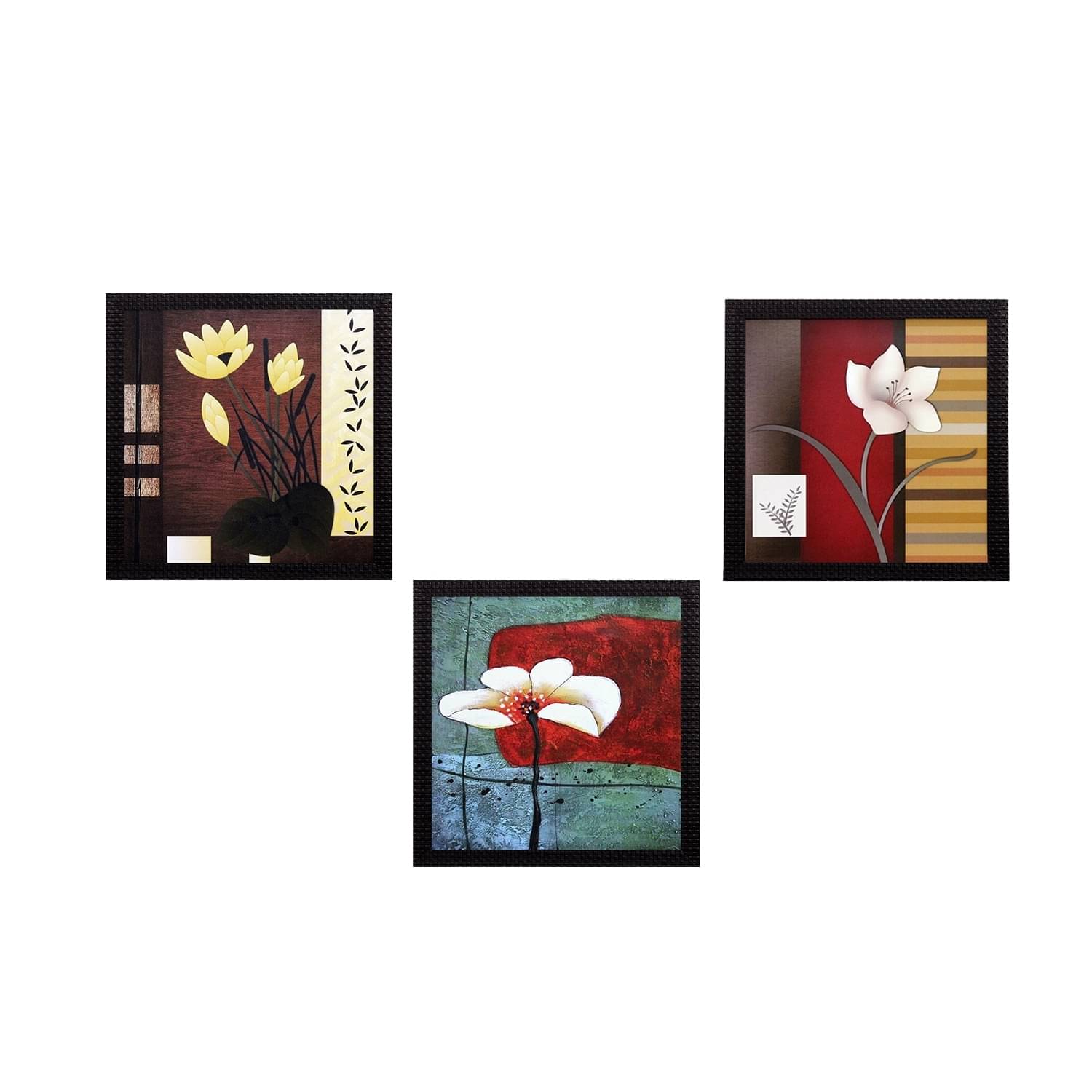 eCraftIndia Set of 3 Decorative Botanical Floral Pot Satin Matt Texture UV Art Painting eCraftIndia Set of 3 Decorative Botanical Floral Pot Satin Matt Texture UV Art Painting