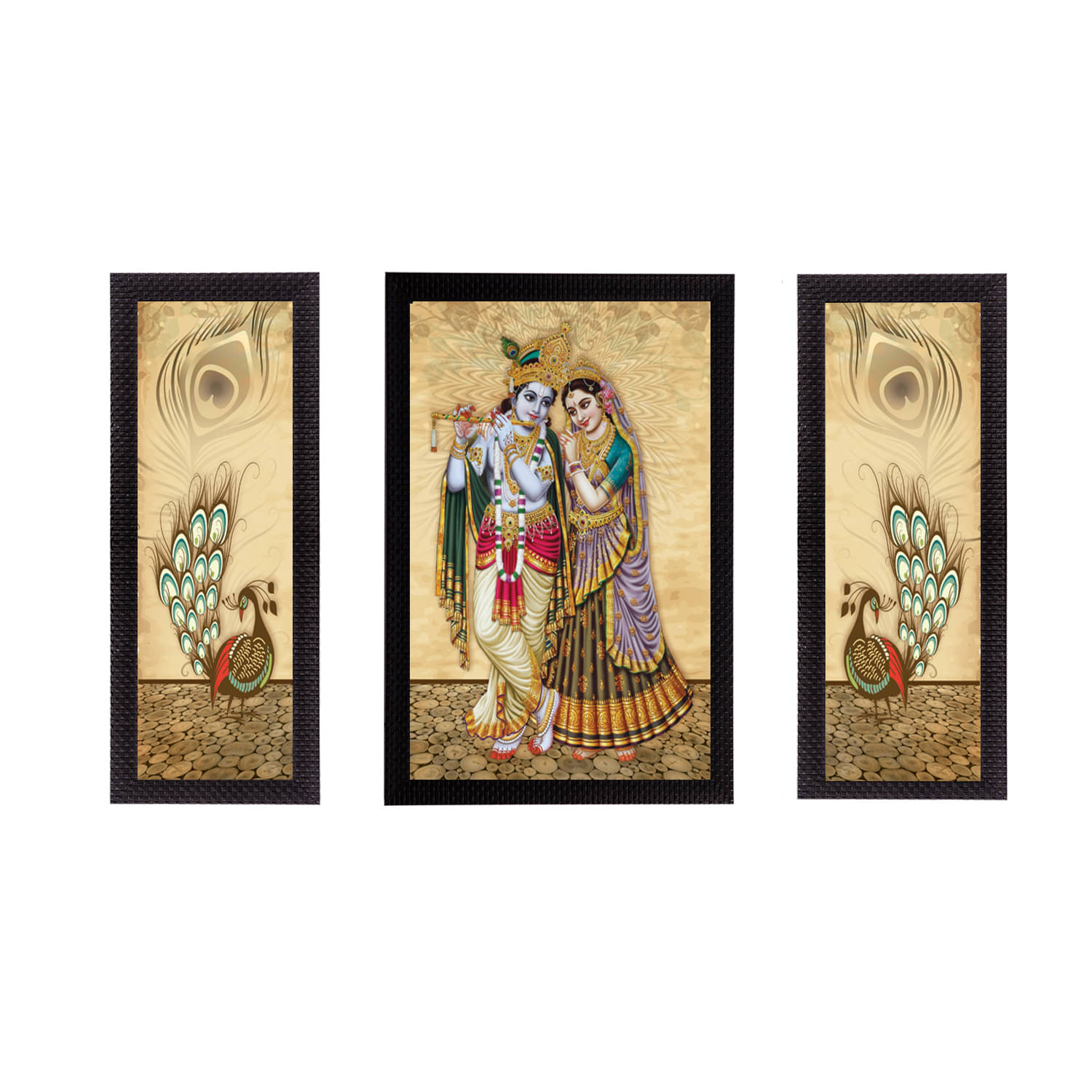     			eCraftIndia Set of 3 Multicoloured Radha Krishna UV Wall Art