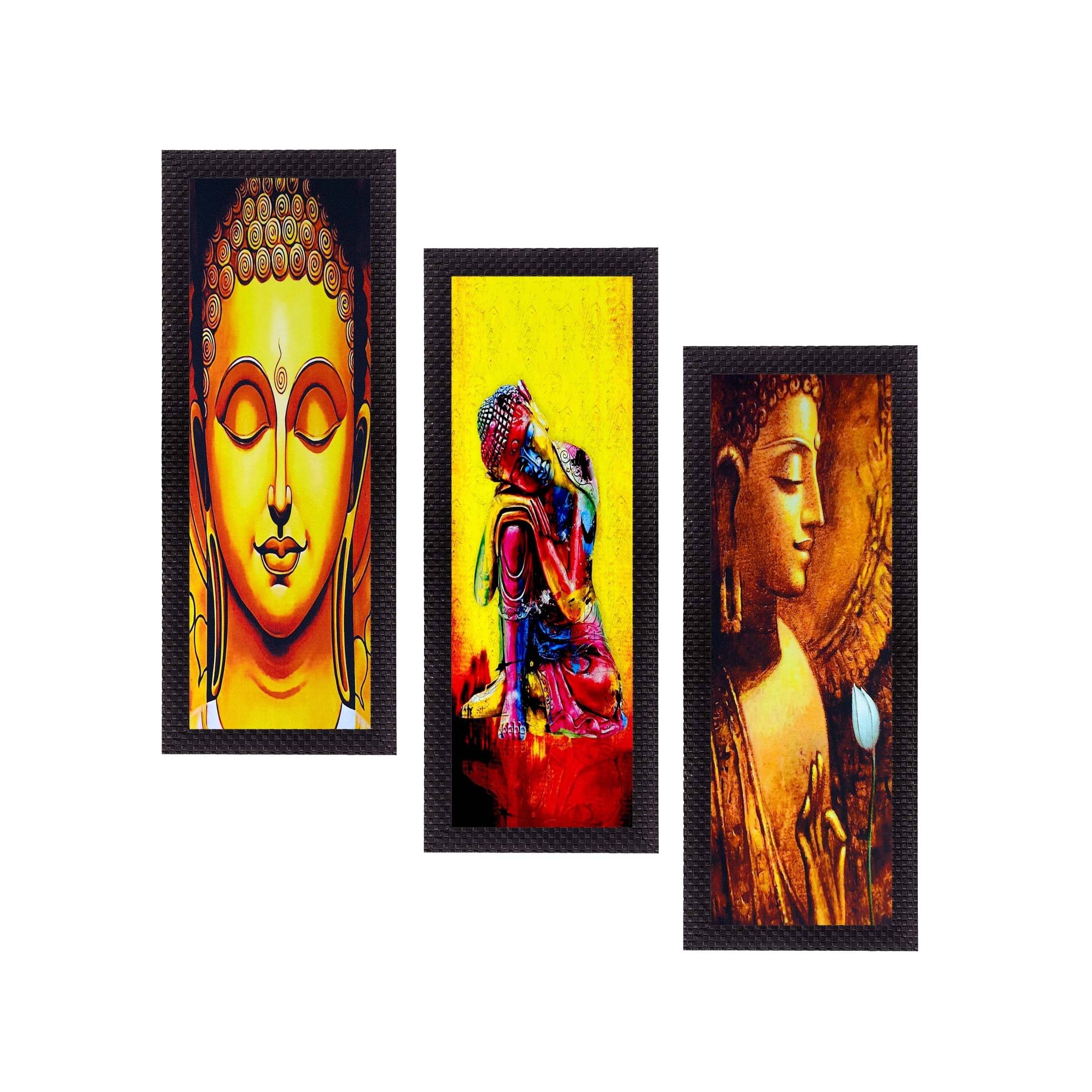 eCraftIndia Set of 3 Yellow & Red Lord Buddha Satin Matt Texture UV Wall Art eCraftIndia Set of 3 Yellow & Red Lord Buddha Satin Matt Texture UV Wall Art