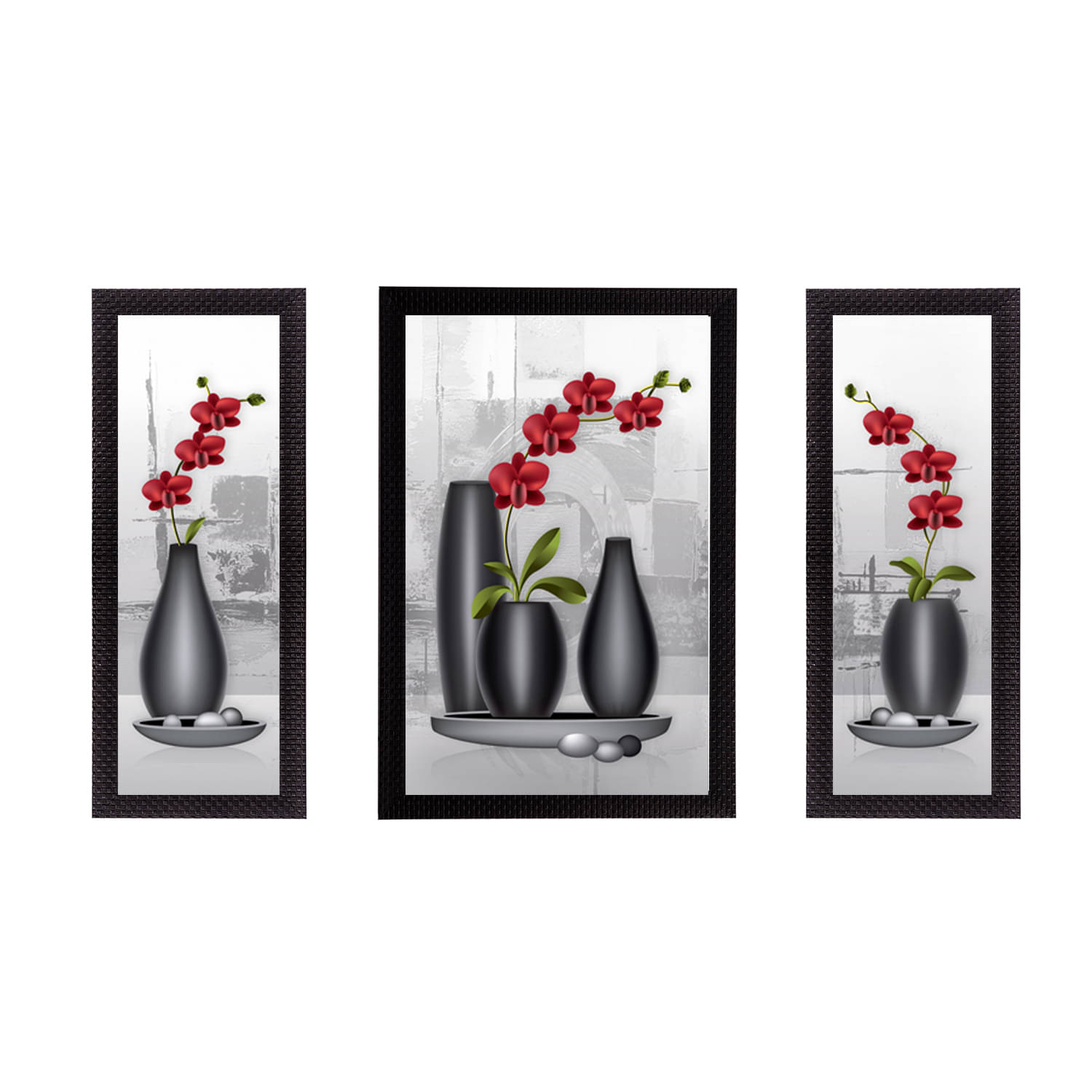     			eCraftIndia Set of 3 Multicoloured Flowers UV Wall Art