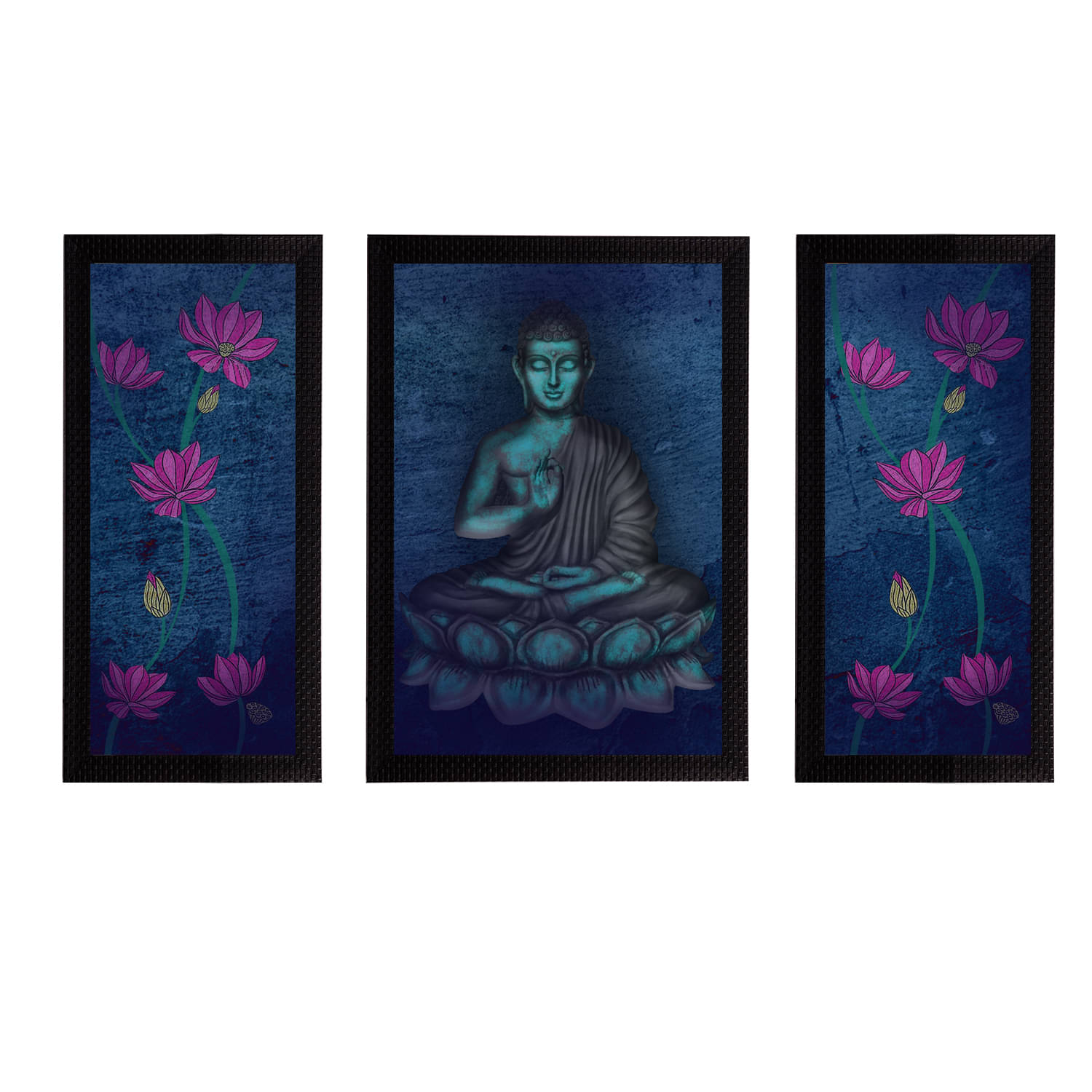 eCraftIndia Set of 3 Blue & Pink Meditating Lord Buddha Satin Matt Textured UV Art Painting eCraftIndia Set of 3 Blue & Pink Meditating Lord Buddha Satin Matt Textured UV Art Painting