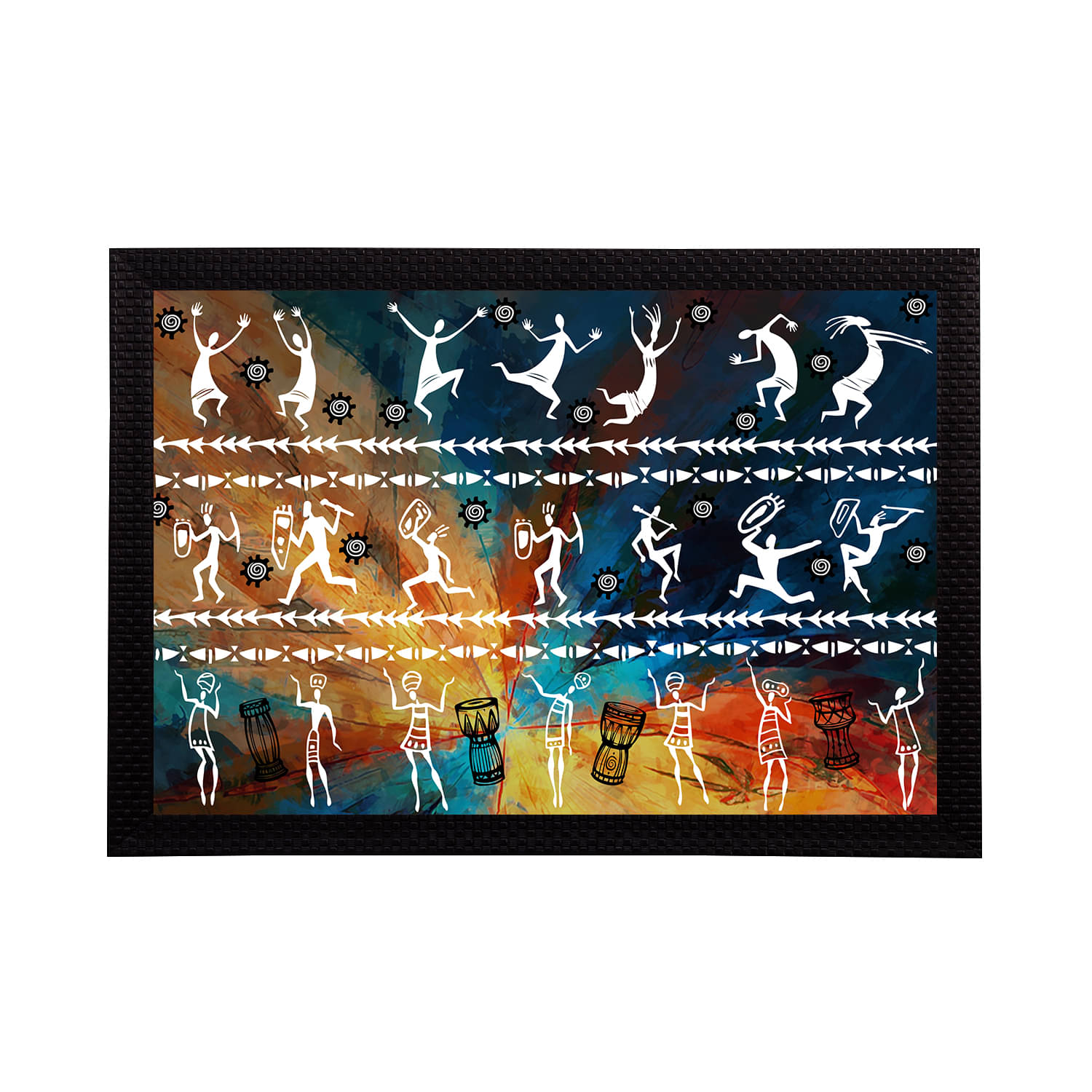     			eCraftIndia White & Black Tribal Theme Satin Matt Textured UV Wall Art