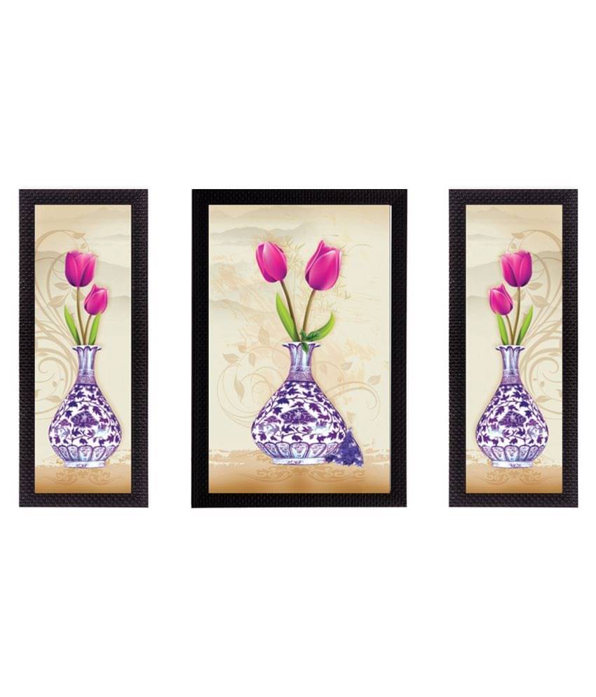     			eCraftIndia Set of 3 Multicoloured Flowers UV Wall Art