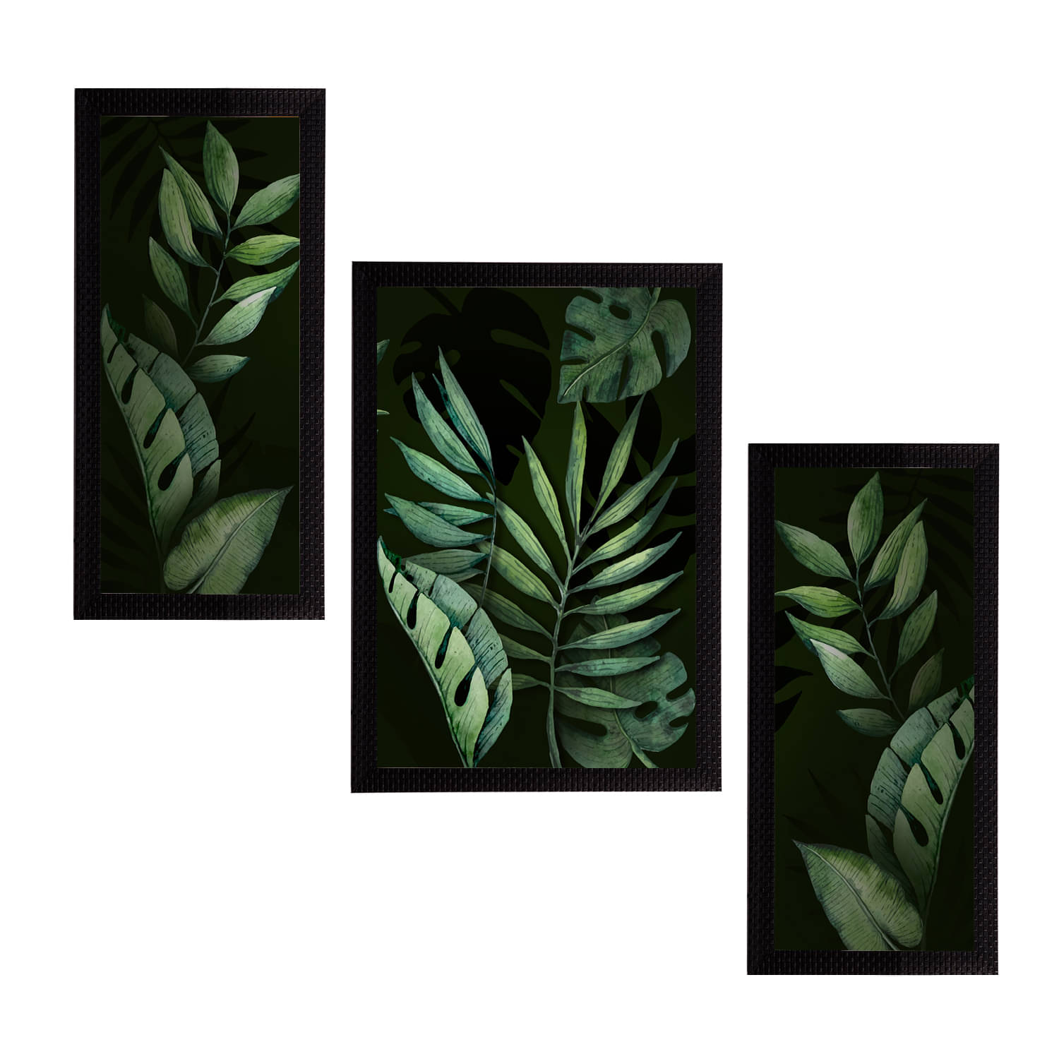 eCraftIndia Set of 3 Green & Black Botanical and Floral Satin Matt Textured UV Art Painting eCraftIndia Set of 3 Green & Black Botanical and Floral Satin Matt Textured UV Art Painting