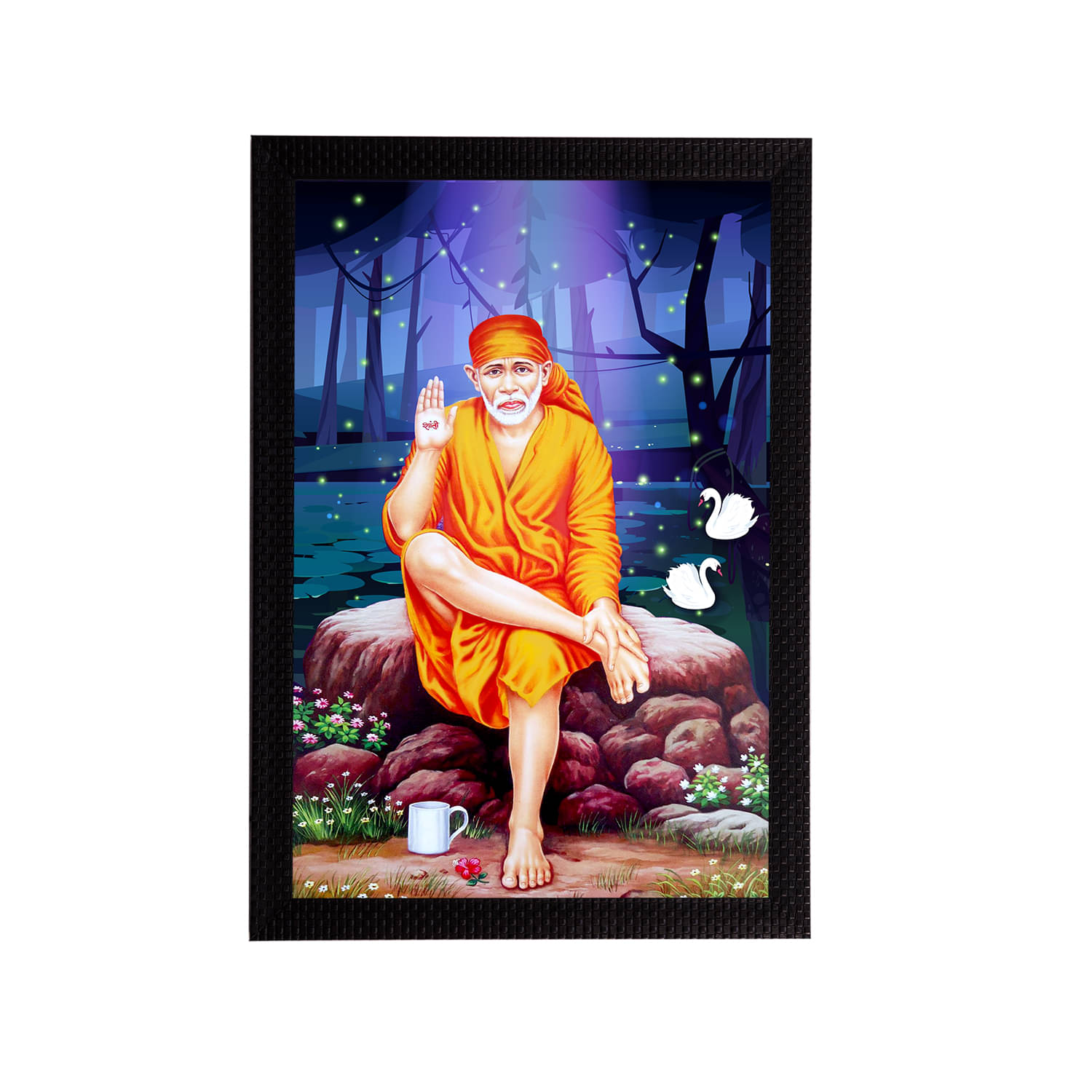 eCraftIndia Blue & Orange Sai Baba Satin Matt Texture UV Art Painting eCraftIndia Blue & Orange Sai Baba Satin Matt Texture UV Art Painting