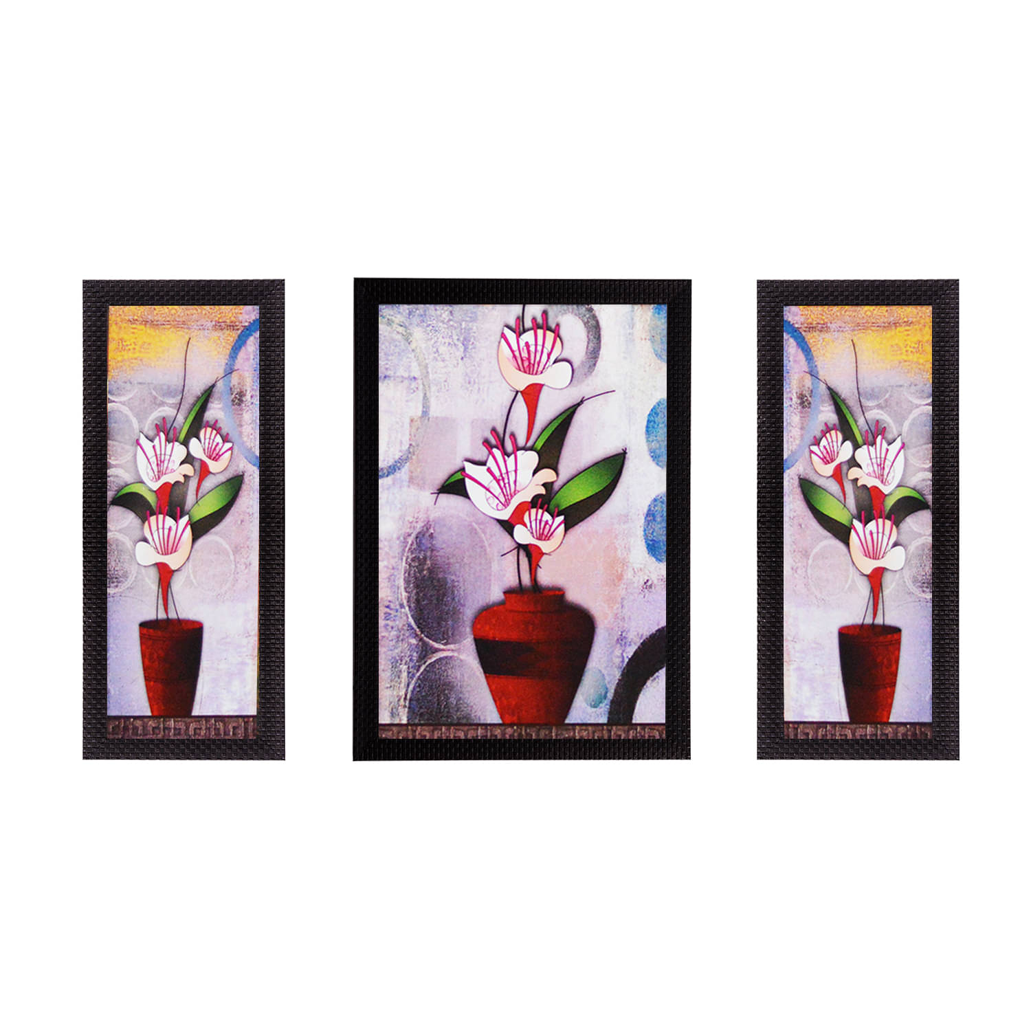     			eCraftIndia Set of 3 Multicoloured Flowers UV Wall Art