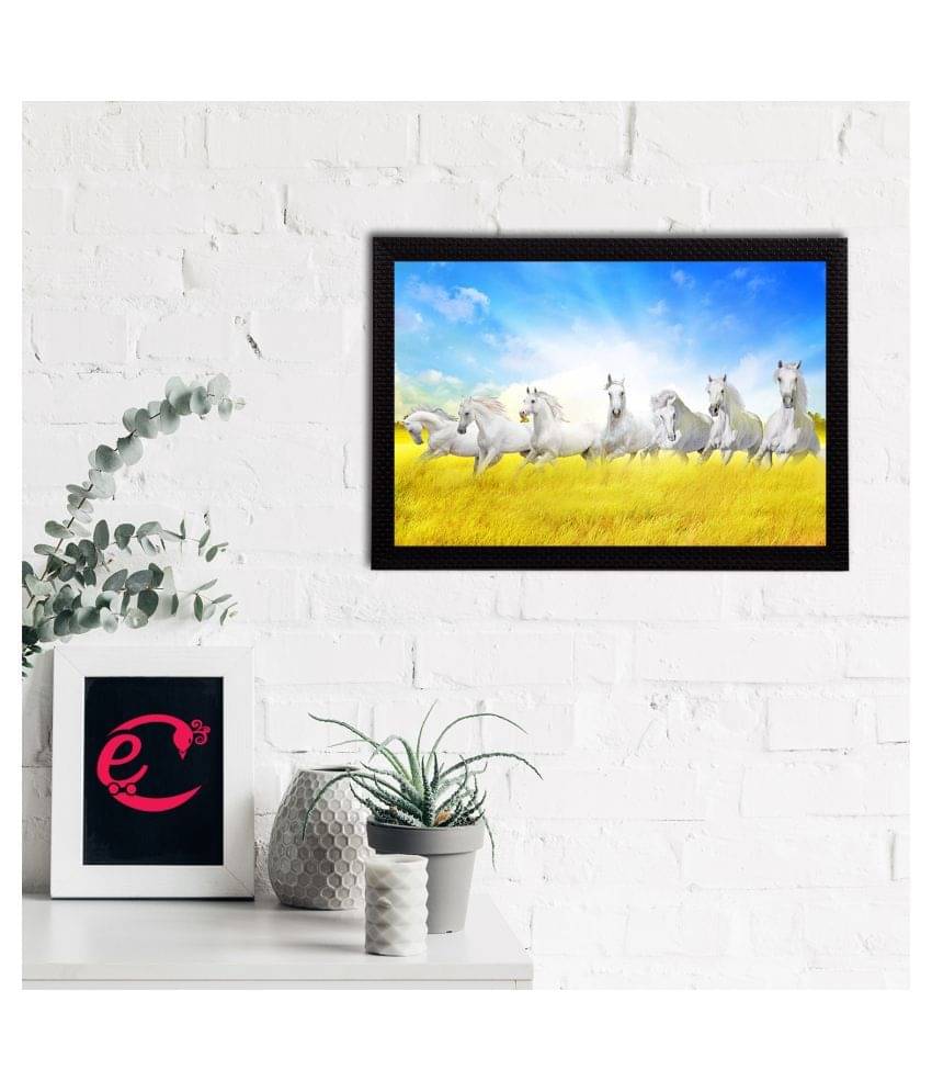 eCraftIndia White & Yellow 7 Lucky Running Horses Satin Matt Textured UV Wall Art eCraftIndia White & Yellow 7 Lucky Running Horses Satin Matt Textured UV Wall Art