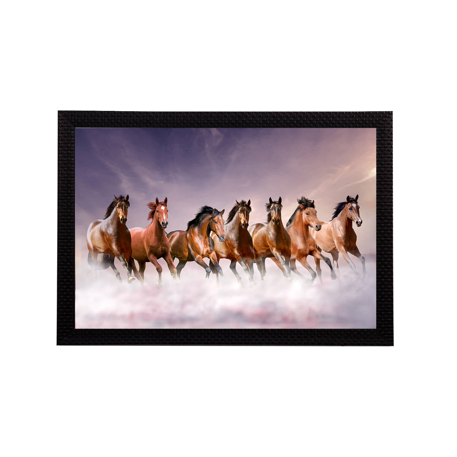     			eCraftIndia Purple & Brown 7 Lucky Running Horses Satin Matt Texture Framed UV Art Painting