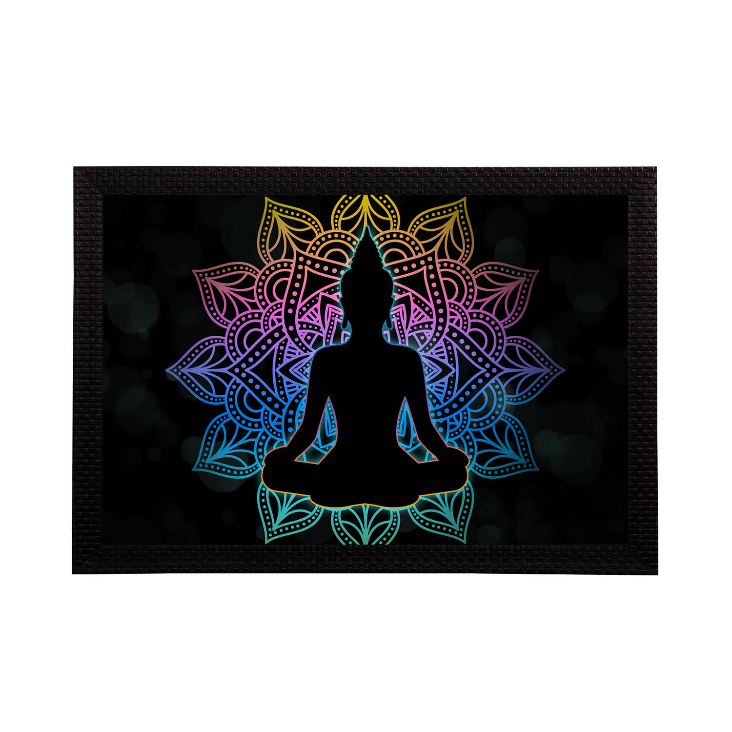     			eCraftIndia Black & Blue Meditating Lord Buddha Satin Matt Textured UV Wall Art