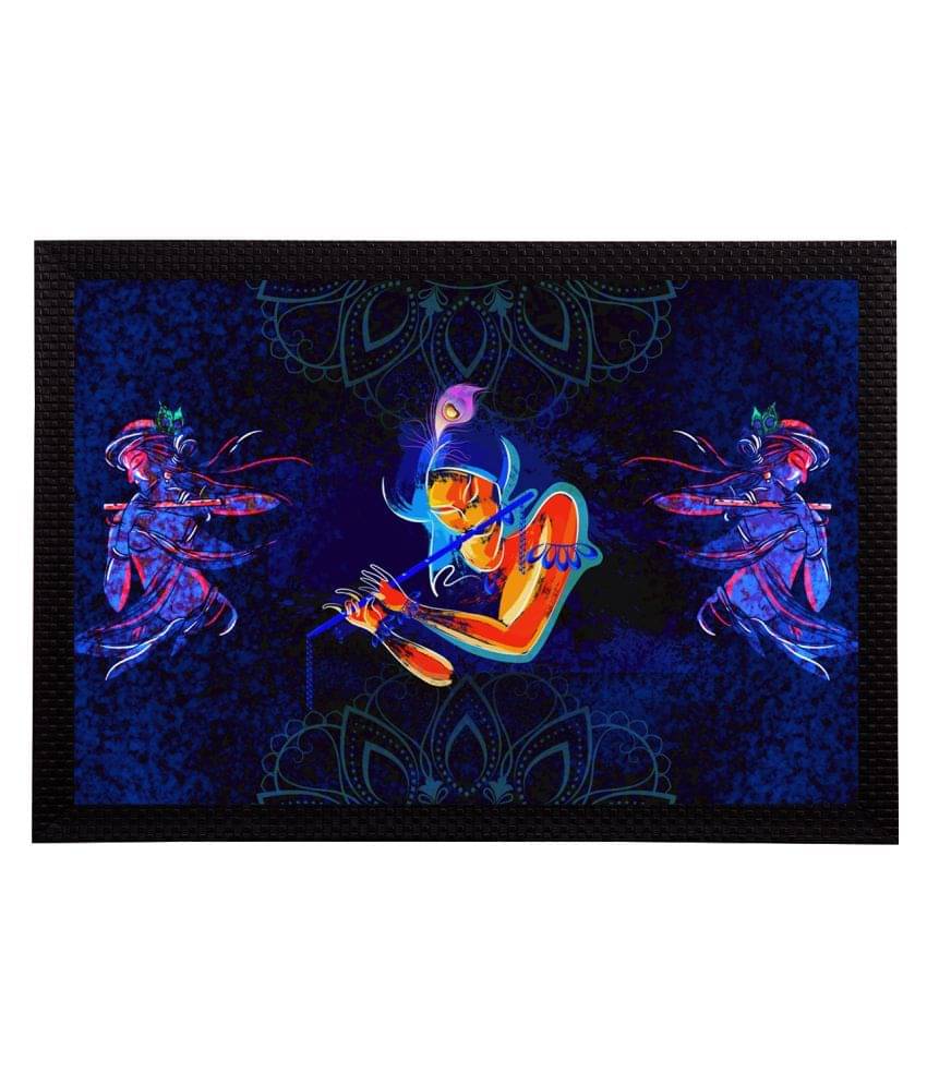     			eCraftIndia Navy-Blue & Orange Lord Krishna Wall Art
