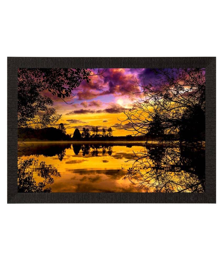 eCraftIndia Yellow & Black Scenic Lake Side View Satin Matt Texture UV Art Painting eCraftIndia Yellow & Black Scenic Lake Side View Satin Matt Texture UV Art Painting
