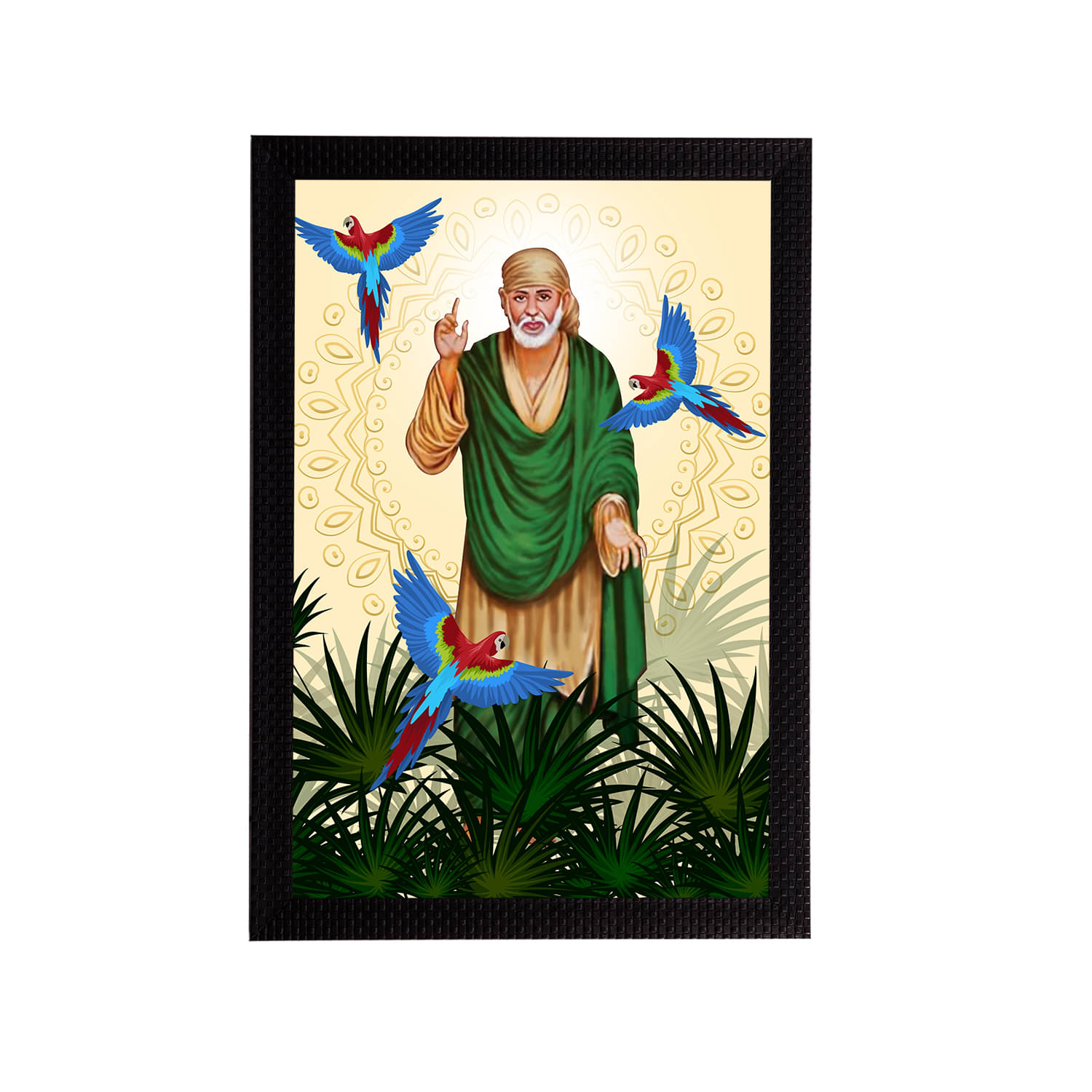 eCraftIndia Yellow & Green Sai Baba Satin Matt Texture Framed UV Wall Art Painting eCraftIndia Yellow & Green Sai Baba Satin Matt Texture Framed UV Wall Art Painting