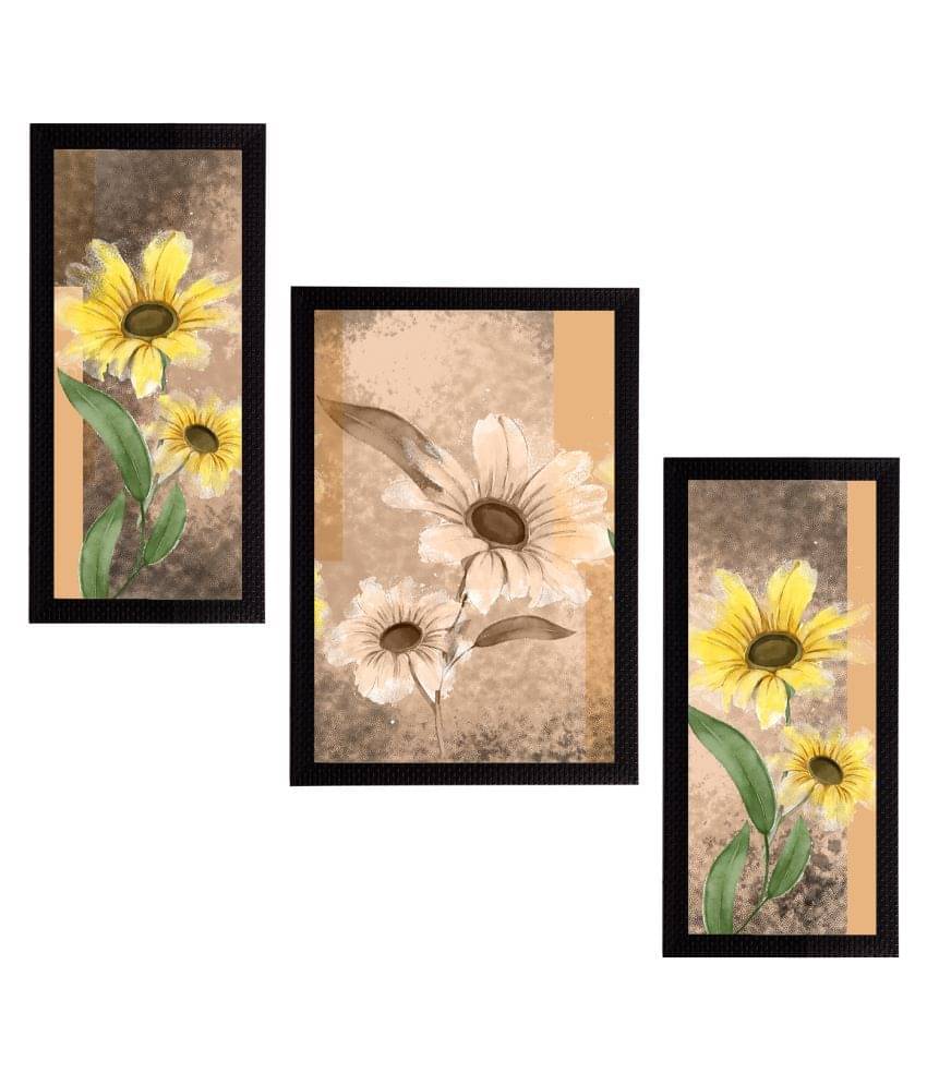 eCraftIndia Set of 3 Yellow & Beige Botanical and Floral Satin Matt Textured UV Art Paintings eCraftIndia Set of 3 Yellow & Beige Botanical and Floral Satin Matt Textured UV Art Paintings