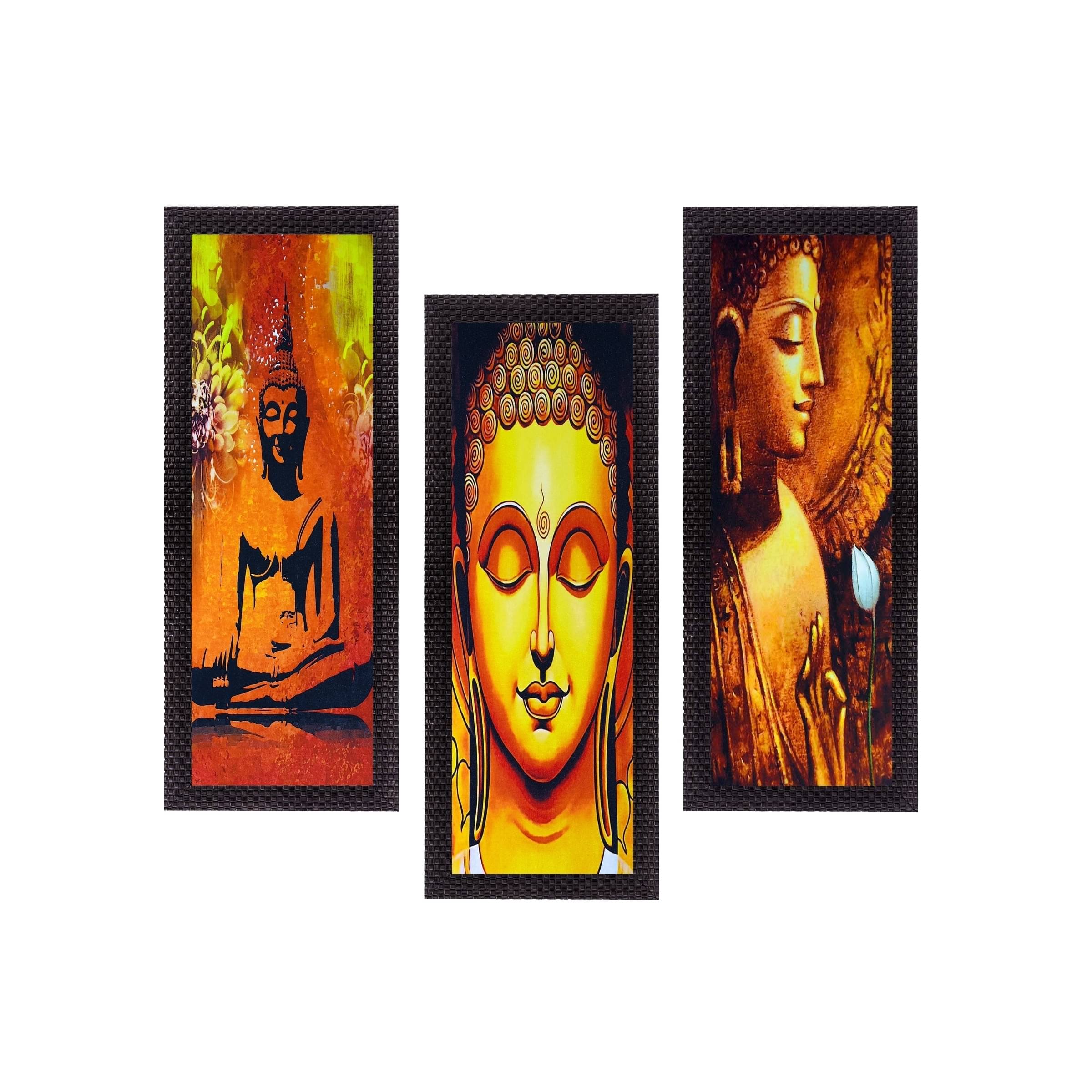     			eCraftIndia Set of 3 Lord Buddha Satin Matt Texture UV Wall Art