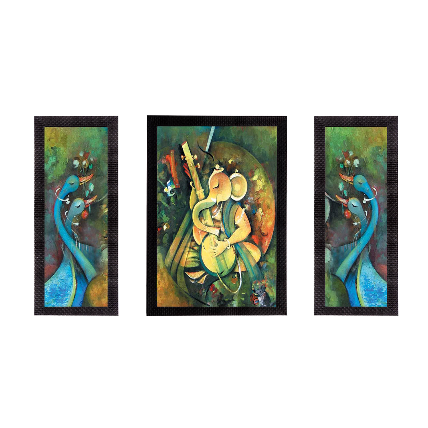     			eCraftIndia Set of 3 Multicoloured Lord Ganesha UV Wall Art