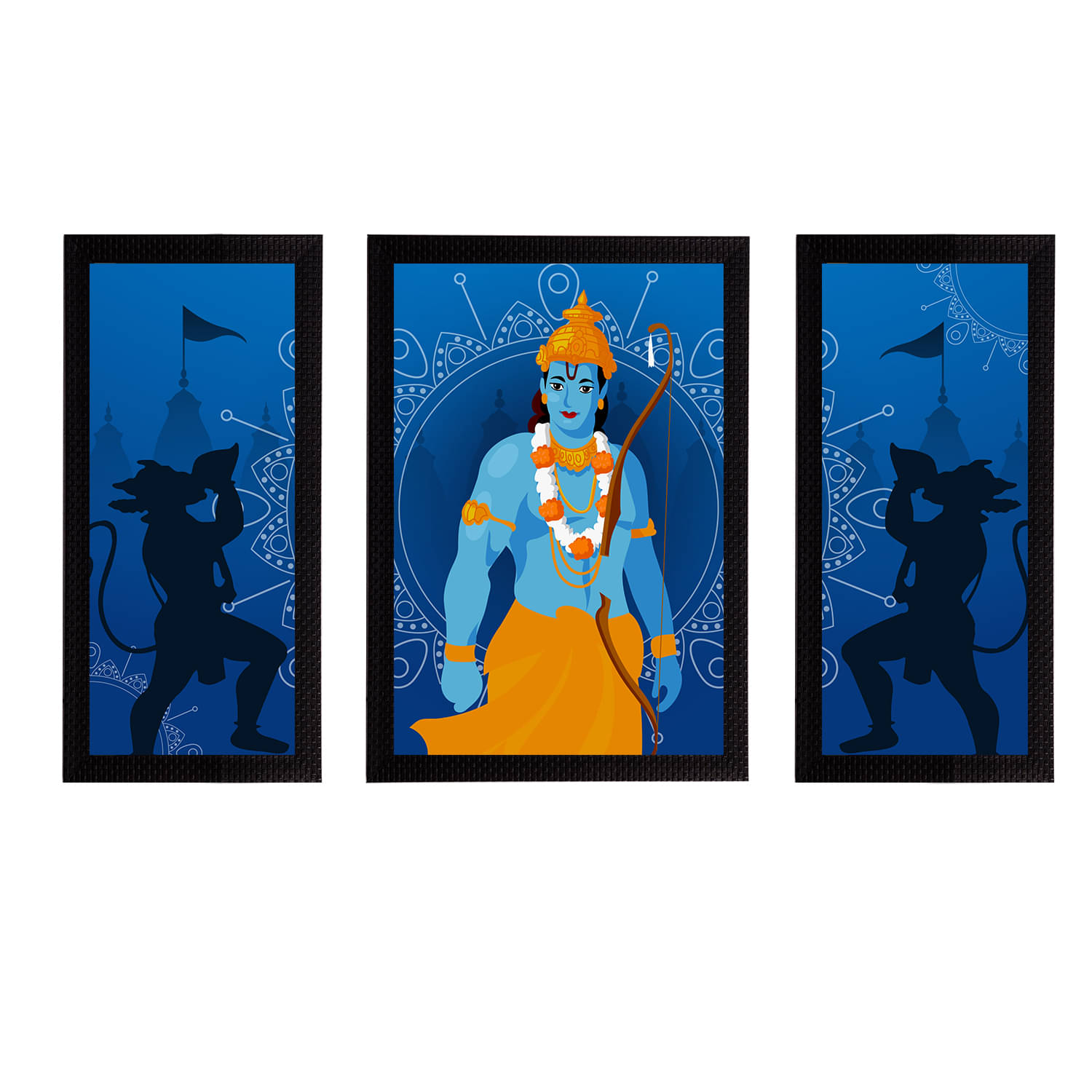 eCraftIndia Set of 3 Blue & White Lord Ram Satin Matt Textured UV Wall Art eCraftIndia Set of 3 Blue & White Lord Ram Satin Matt Textured UV Wall Art