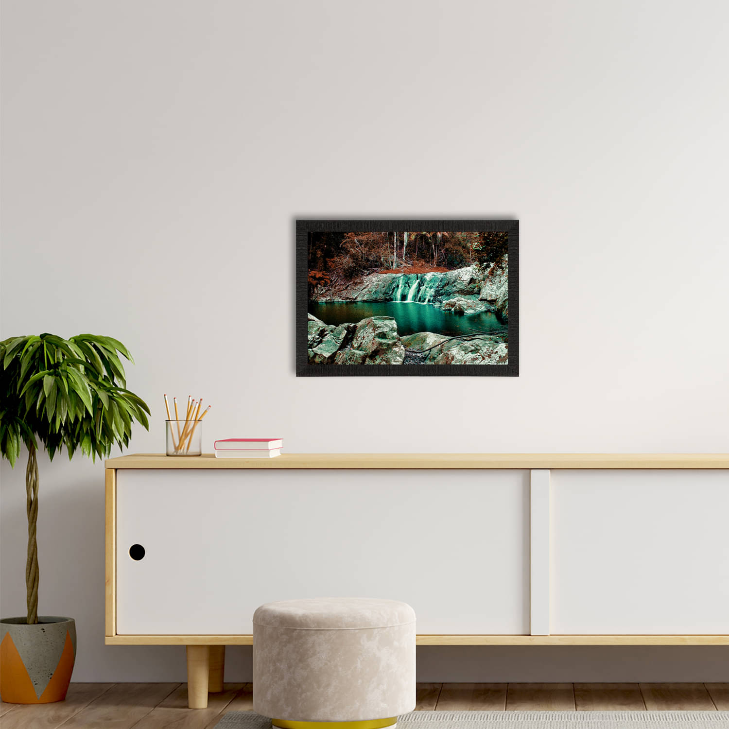 eCraftIndia Green & Brown Waterfall View Satin Matte Texture UV Wall Painting eCraftIndia Green & Brown Waterfall View Satin Matte Texture UV Wall Painting