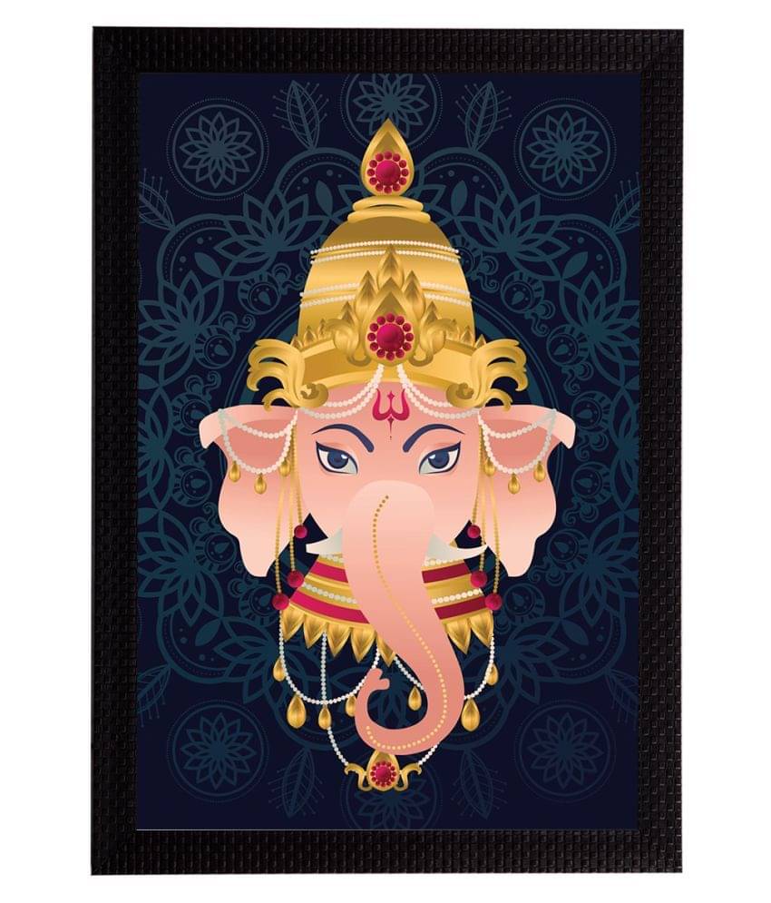     			eCraftIndia Navy Blue & Gold-Toned Lord Ganesha Satin Matt Textured UV Wall Art