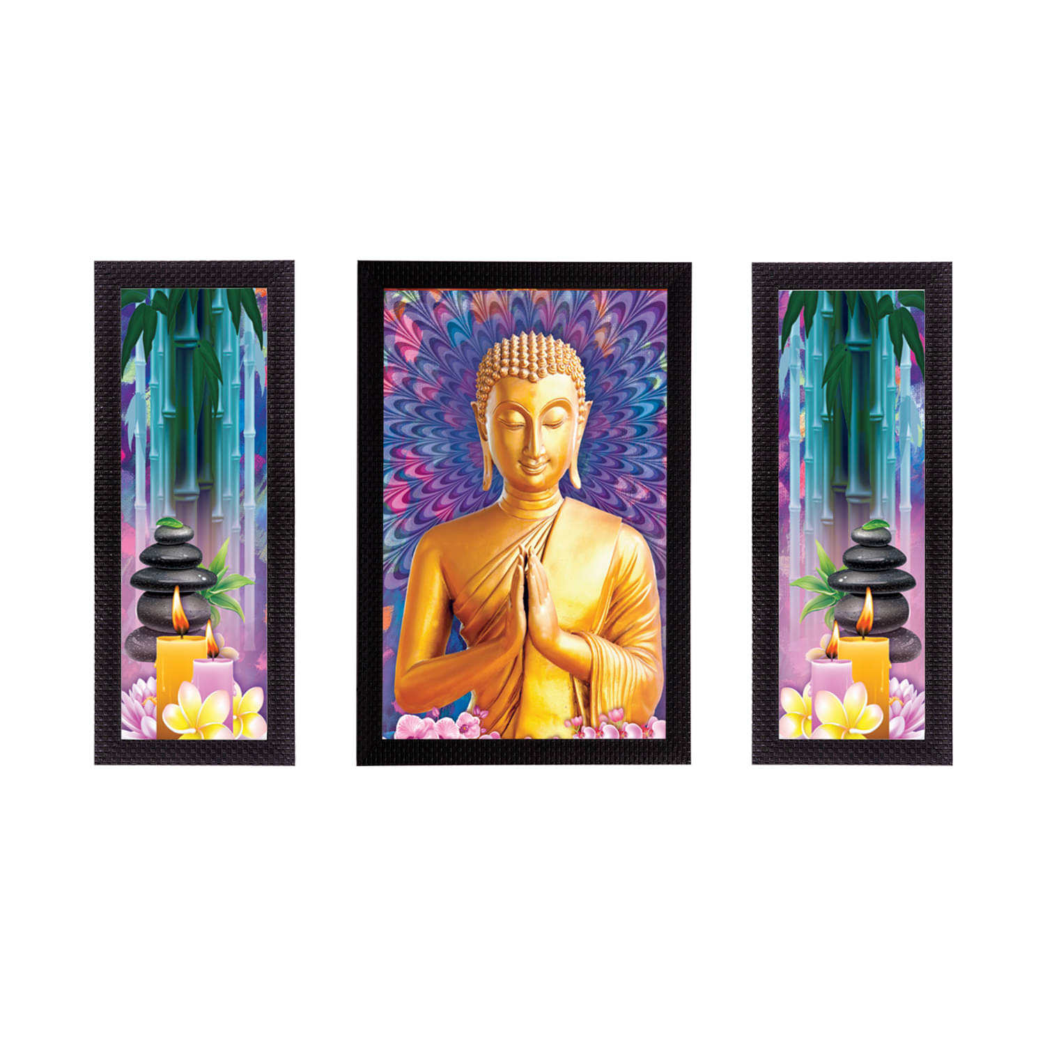 eCraftIndia Set of 3 Lord Buddha Satin Matt Texture UV Art Painting eCraftIndia Set of 3 Lord Buddha Satin Matt Texture UV Art Painting