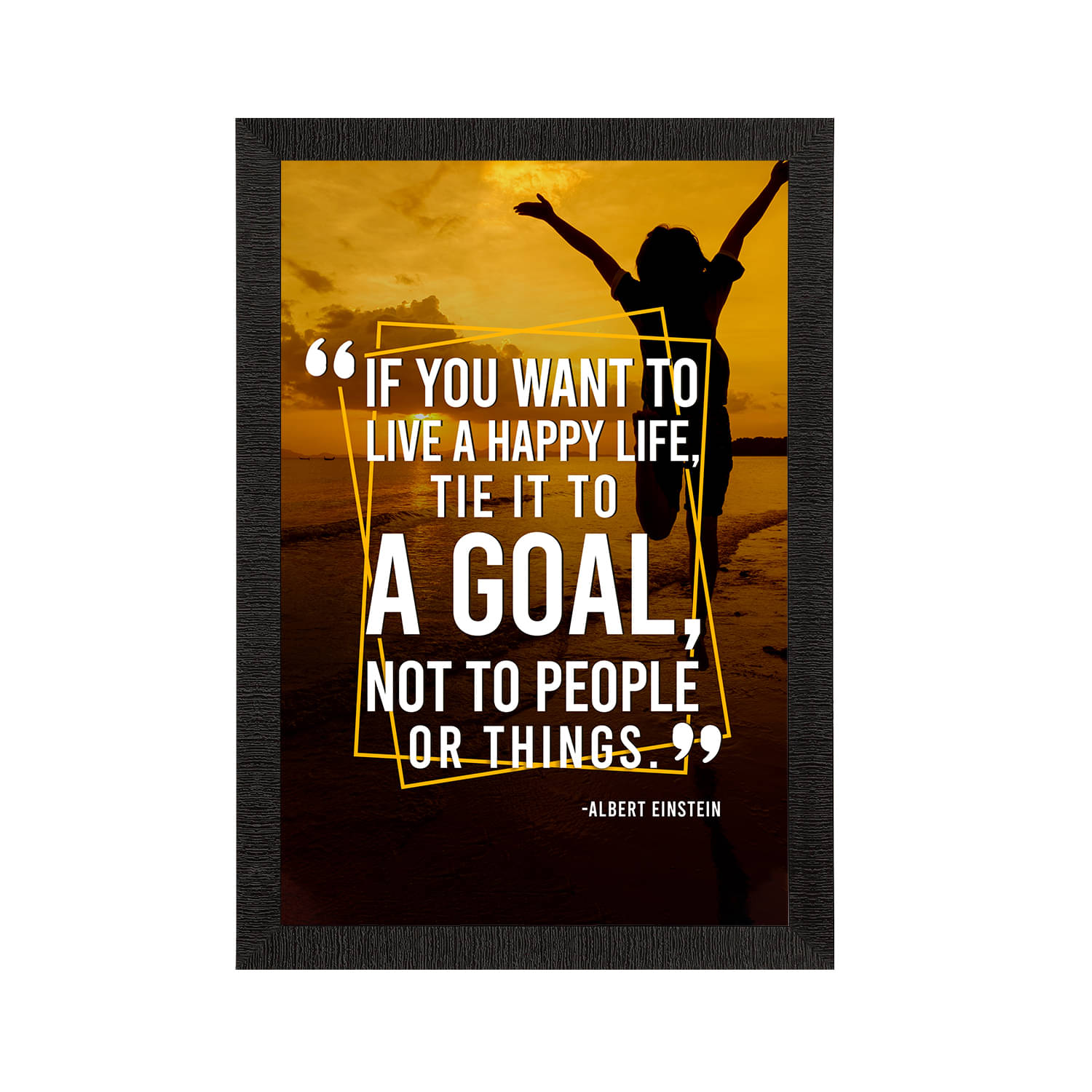 eCraftIndia Mustard Yellow & Black If You Want To Live A Happy Life Tie It To A GOAL Satin Matt Texture UV Art Painting eCraftIndia Mustard Yellow & Black If You Want To Live A Happy Life Tie It To A GOAL Satin Matt Texture UV Art Painting