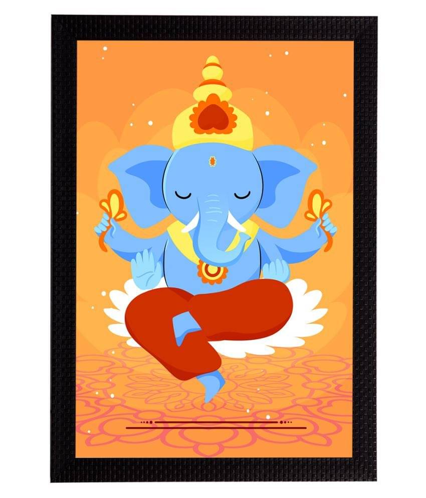     			eCraftIndia Orange & Blue Lord Ganesha Satin Matt Texture UV Wall Art