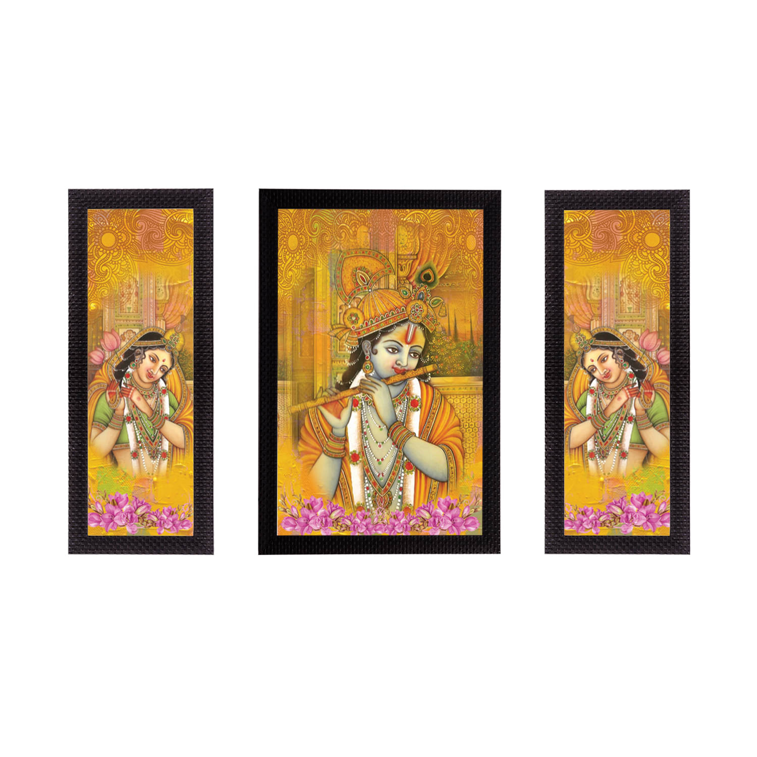     			eCraftIndia Set of 3 Radha Krishna Satin Matt Texture UV Art Painting