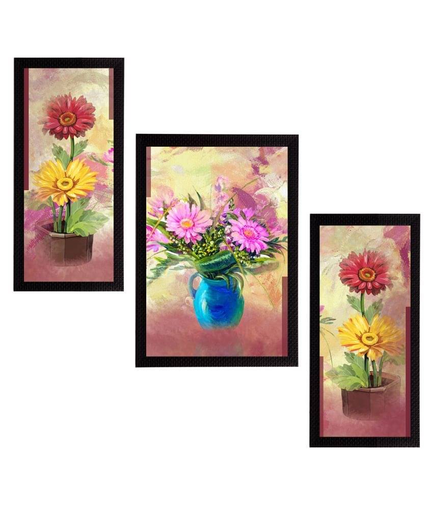     			eCraftIndia Set of 3 Botanical and Floral Satin Matt Textured UV Art Painting