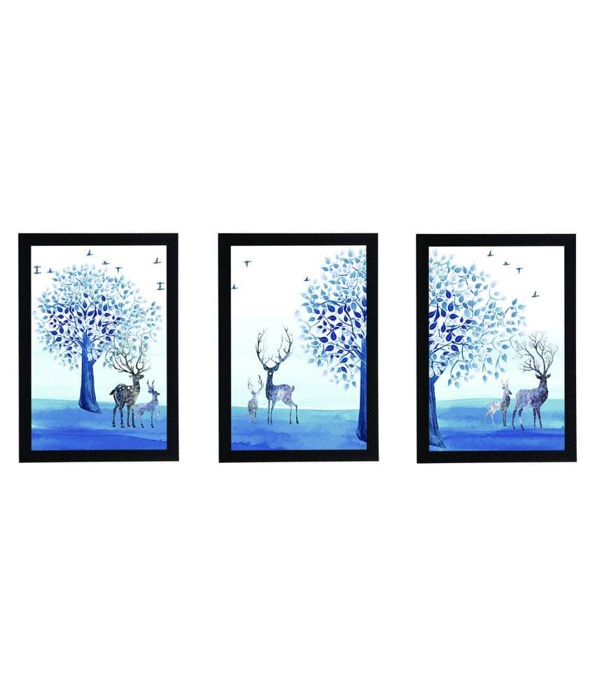     			eCraftIndia Set of 3 Deer Family Satin Matt Texture UV Art Painting