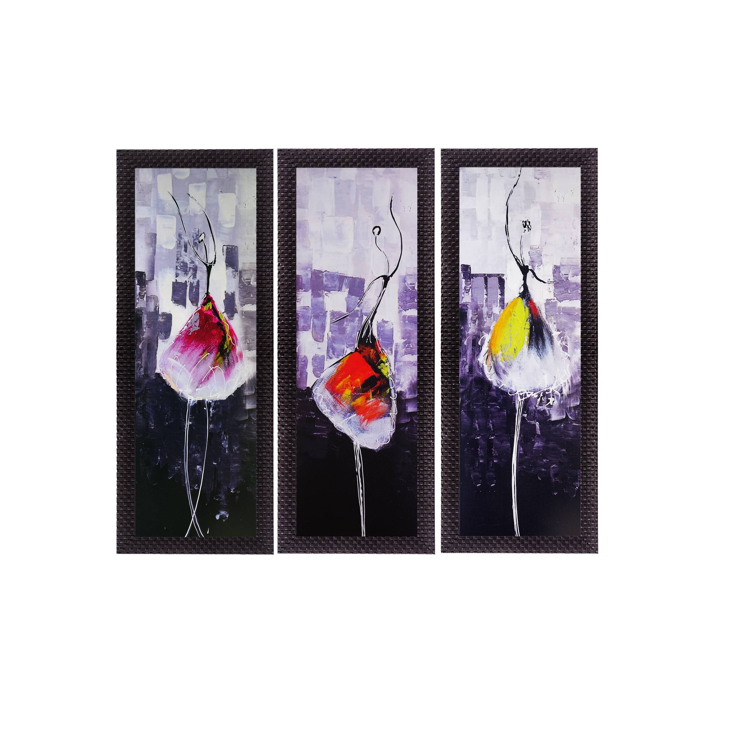 eCraftIndia Set of 3 Purple & Red Abstract Dancing Lady Satin Matt Texture UV Wall Art eCraftIndia Set of 3 Purple & Red Abstract Dancing Lady Satin Matt Texture UV Wall Art