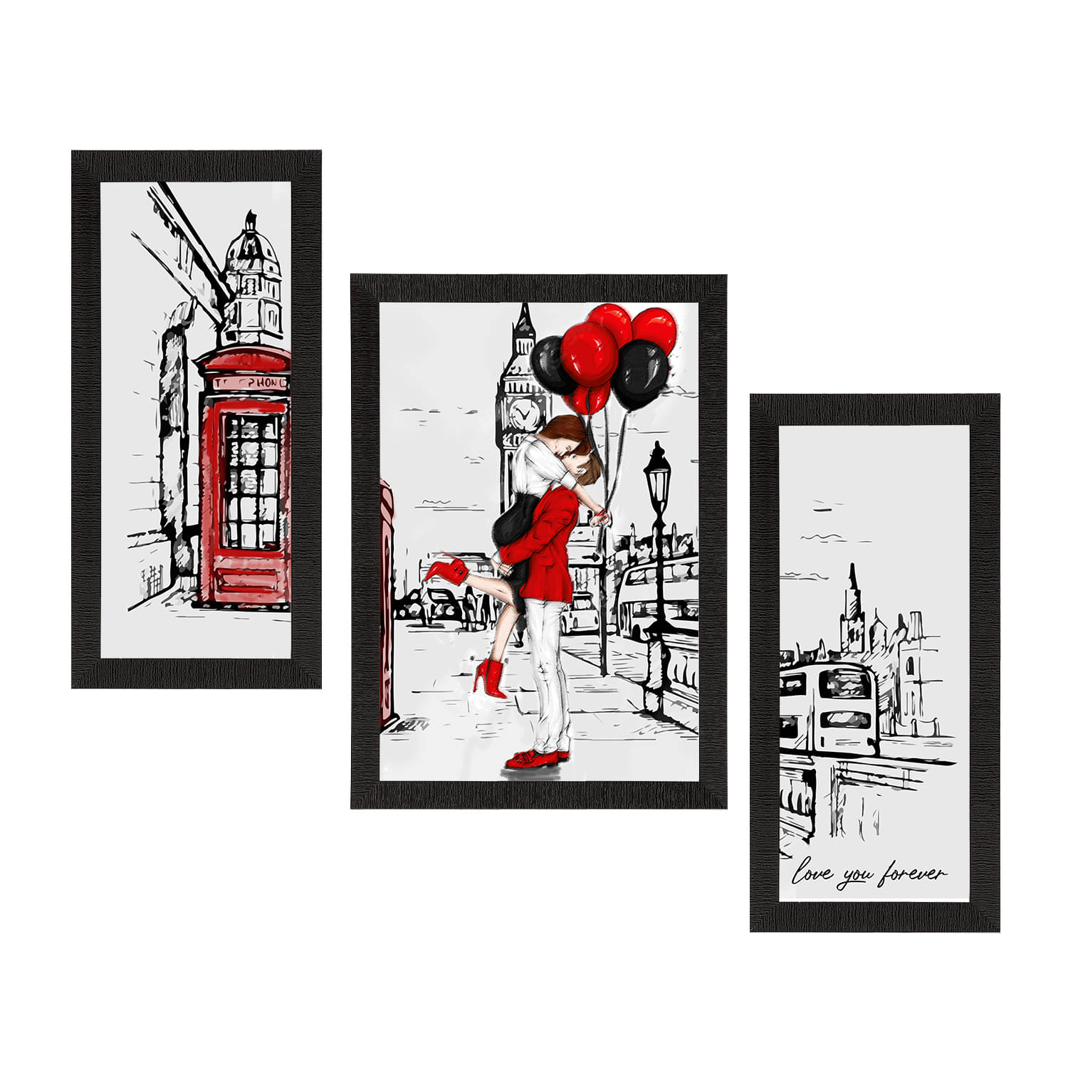     			eCraftIndia Set of 3 White & Black Kissing Couple Satin Matt Texture UV Art Painting