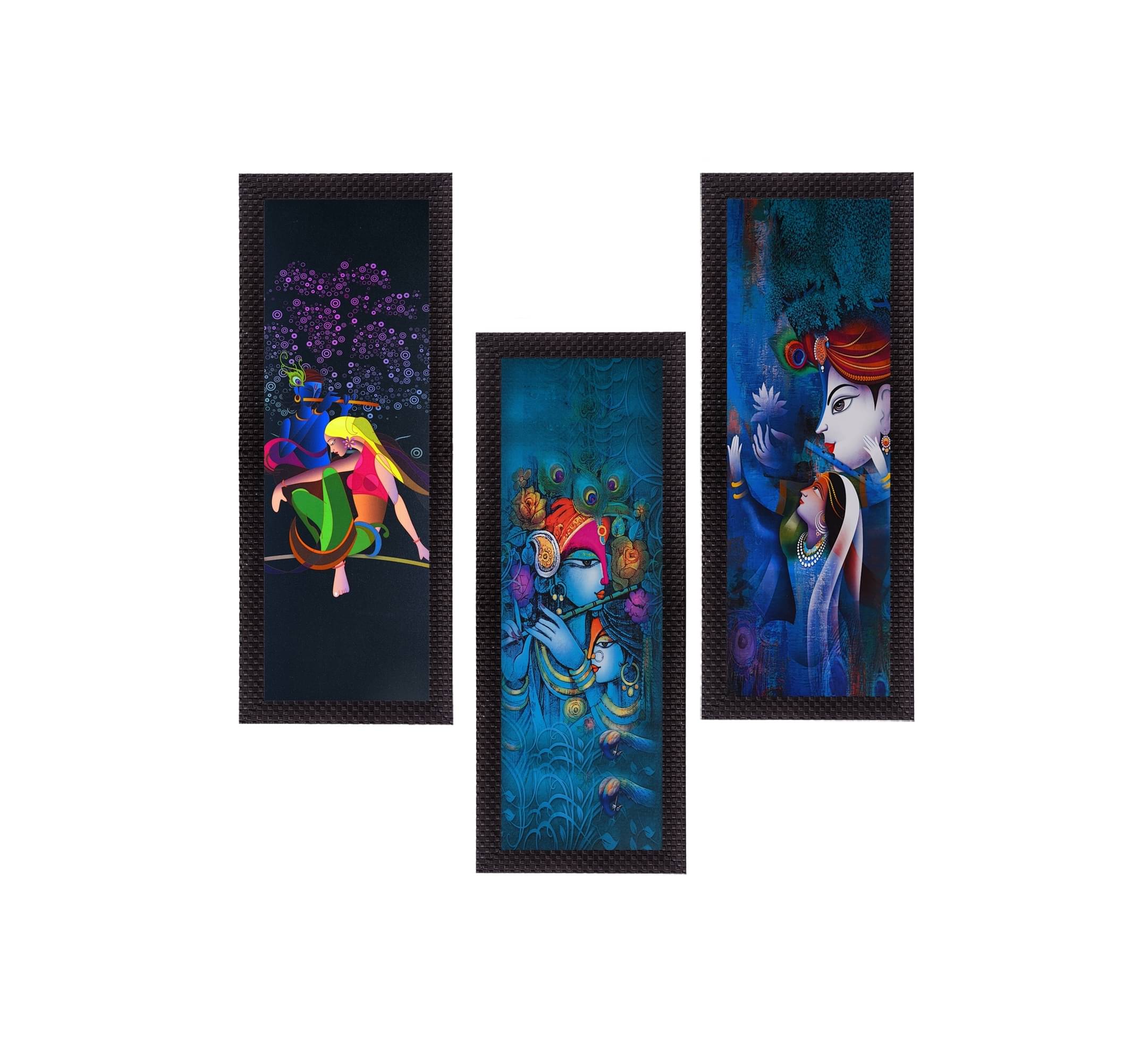 eCraftIndia Set of 3 Red & Blue Radha Krishna Satin Matt Texture UV Wall Art eCraftIndia Set of 3 Red & Blue Radha Krishna Satin Matt Texture UV Wall Art