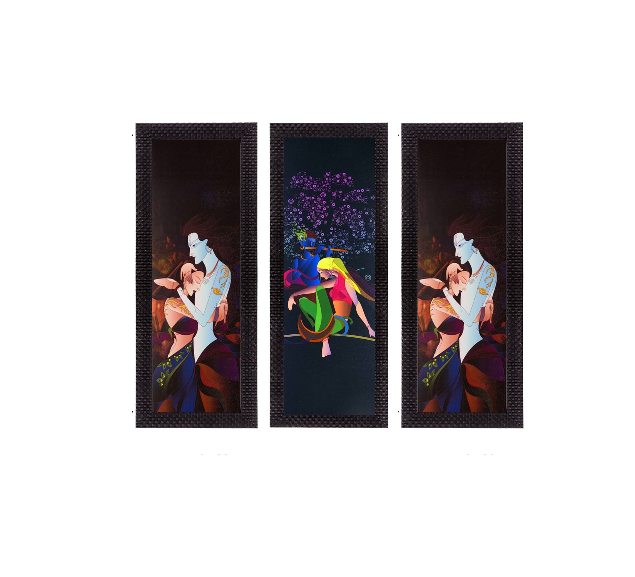 eCraftIndia Set of 3 Brown & Blue Radha Krishna Satin Matt Texture UV Wall Art eCraftIndia Set of 3 Brown & Blue Radha Krishna Satin Matt Texture UV Wall Art