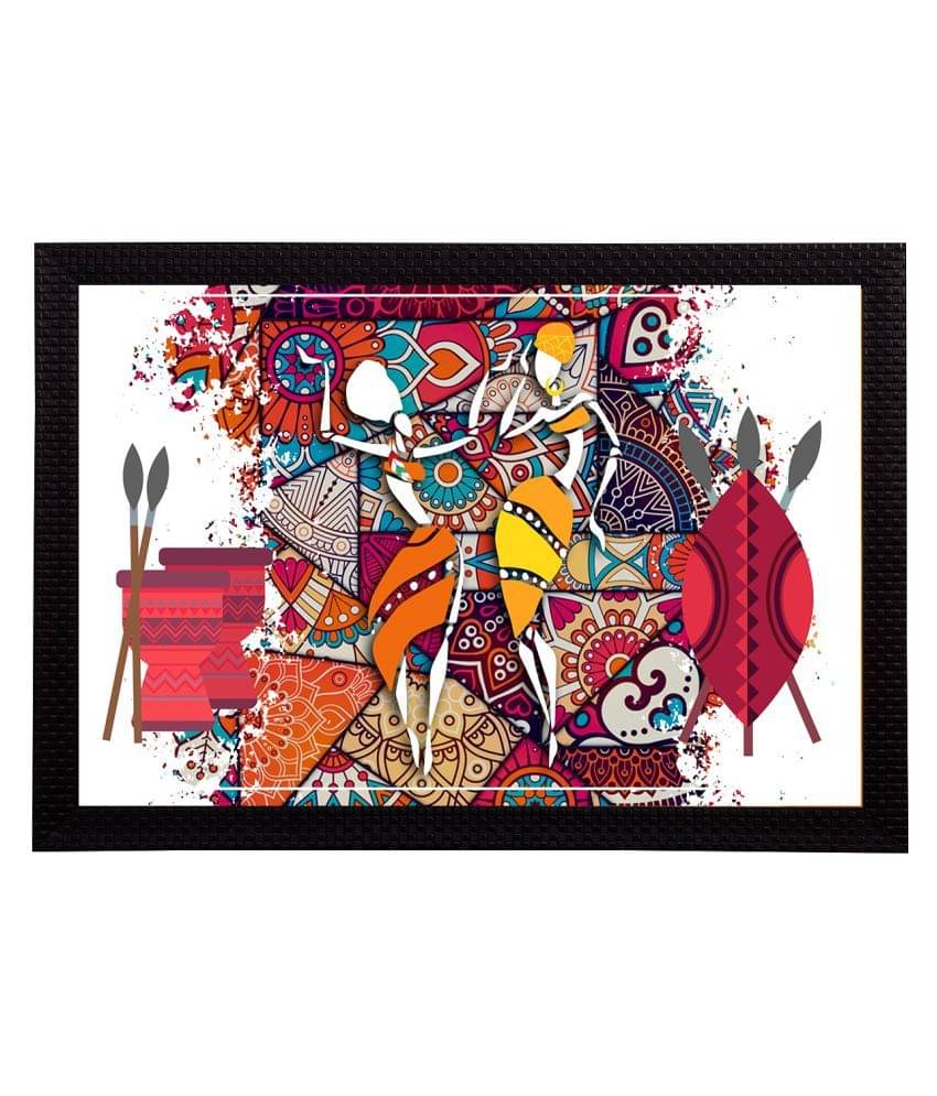     			eCraftIndia White & Maroon Tribal Theme Satin Matt Textured UV Wall Art