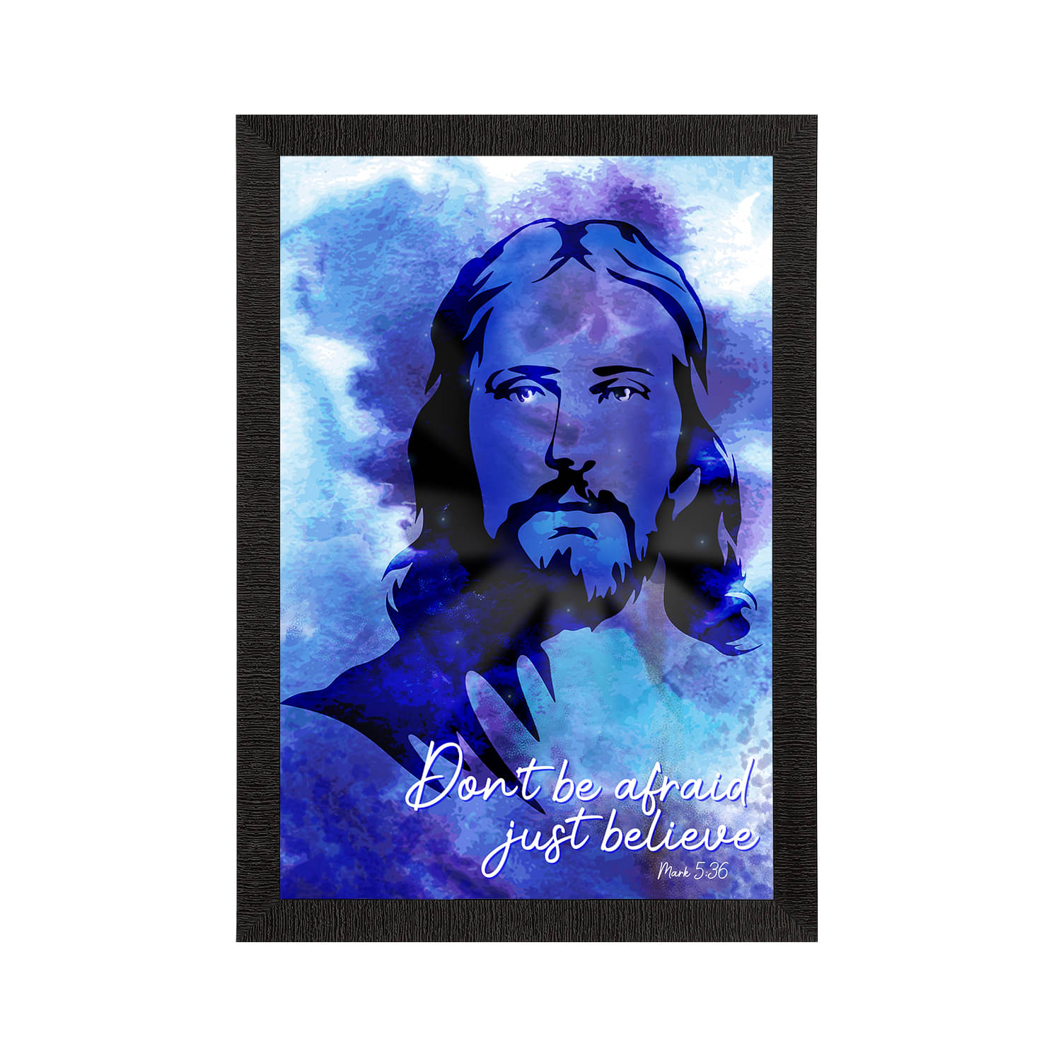     			eCraftIndia Blue & Black Don't Be Afraid Just Believe Jesus Christ Wall Art