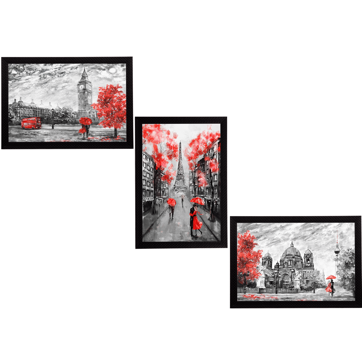 eCraftIndia Set of 3 Europe Street Views Satin Matt Texture UV Art Painting eCraftIndia Set of 3 Europe Street Views Satin Matt Texture UV Art Painting