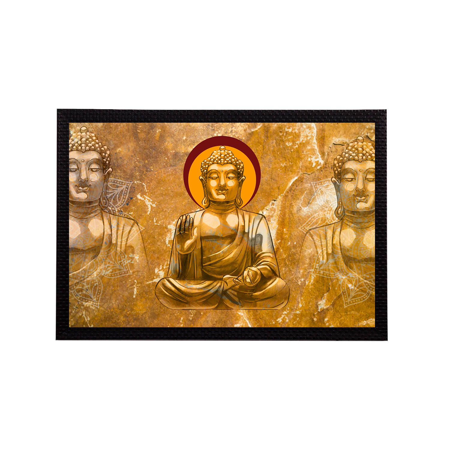     			eCraftIndia Brown & Maroon Meditating Lord Buddha Satin Matt Textured UV Wall Art