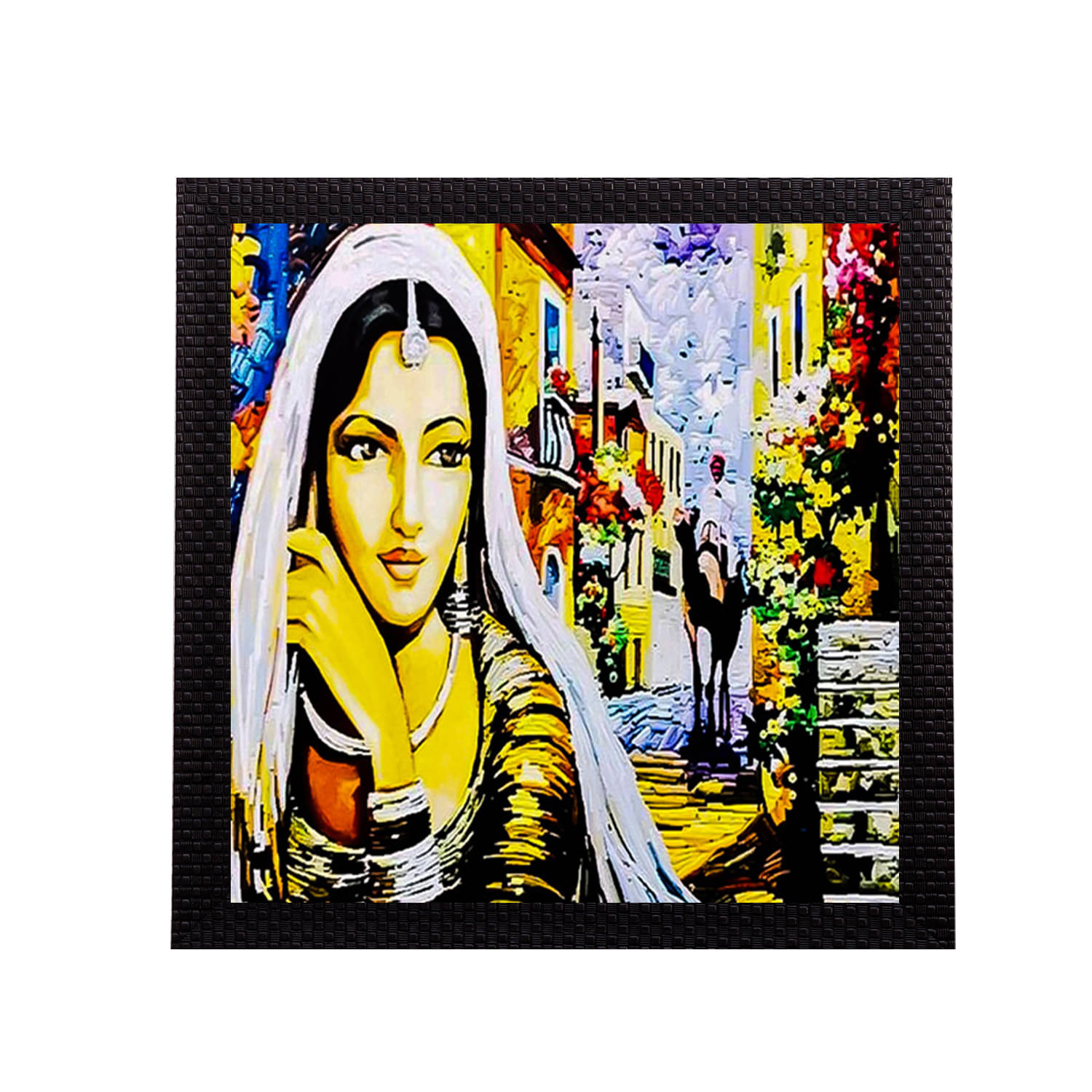     			eCraftIndia Multicoloured Village Lady UV Wall Art