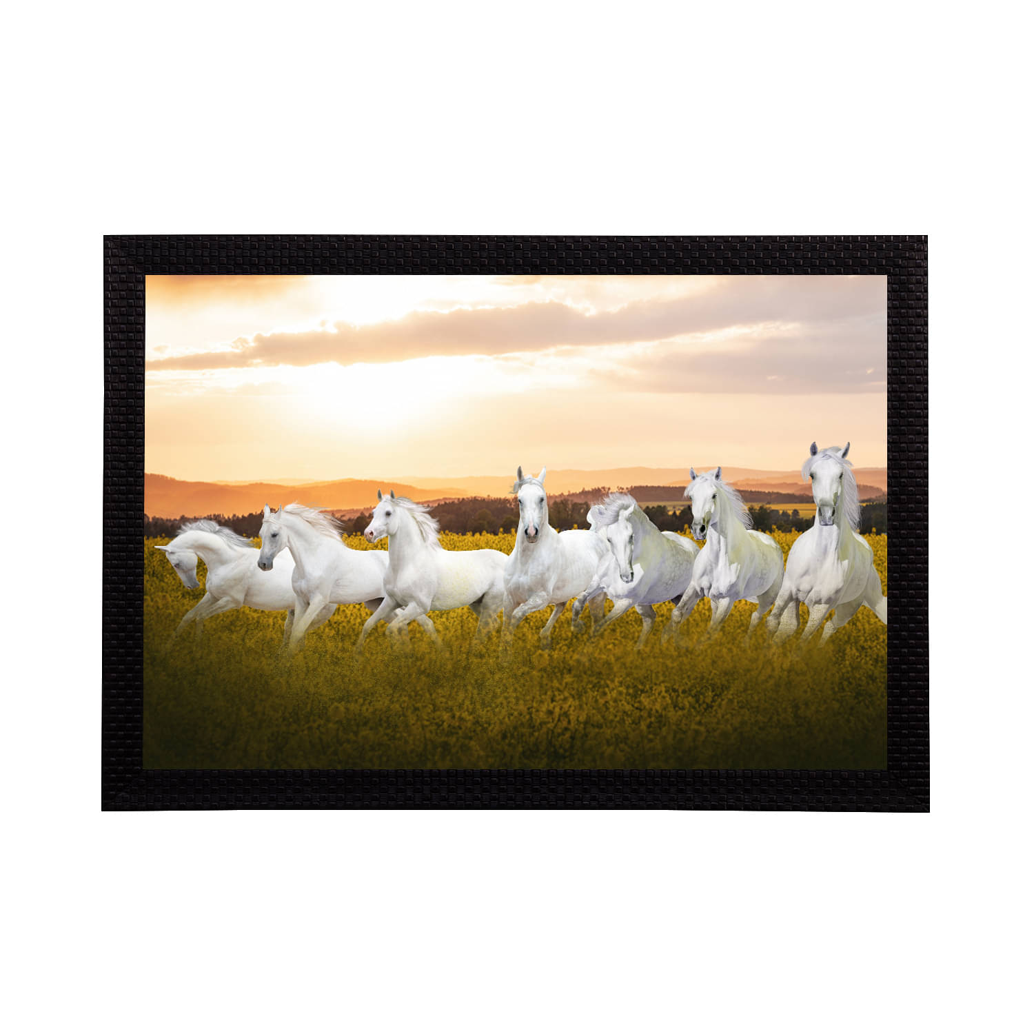     			eCraftIndia Beige & White 7 Lucky Running Horses Satin Matt Texture UV Art Painting