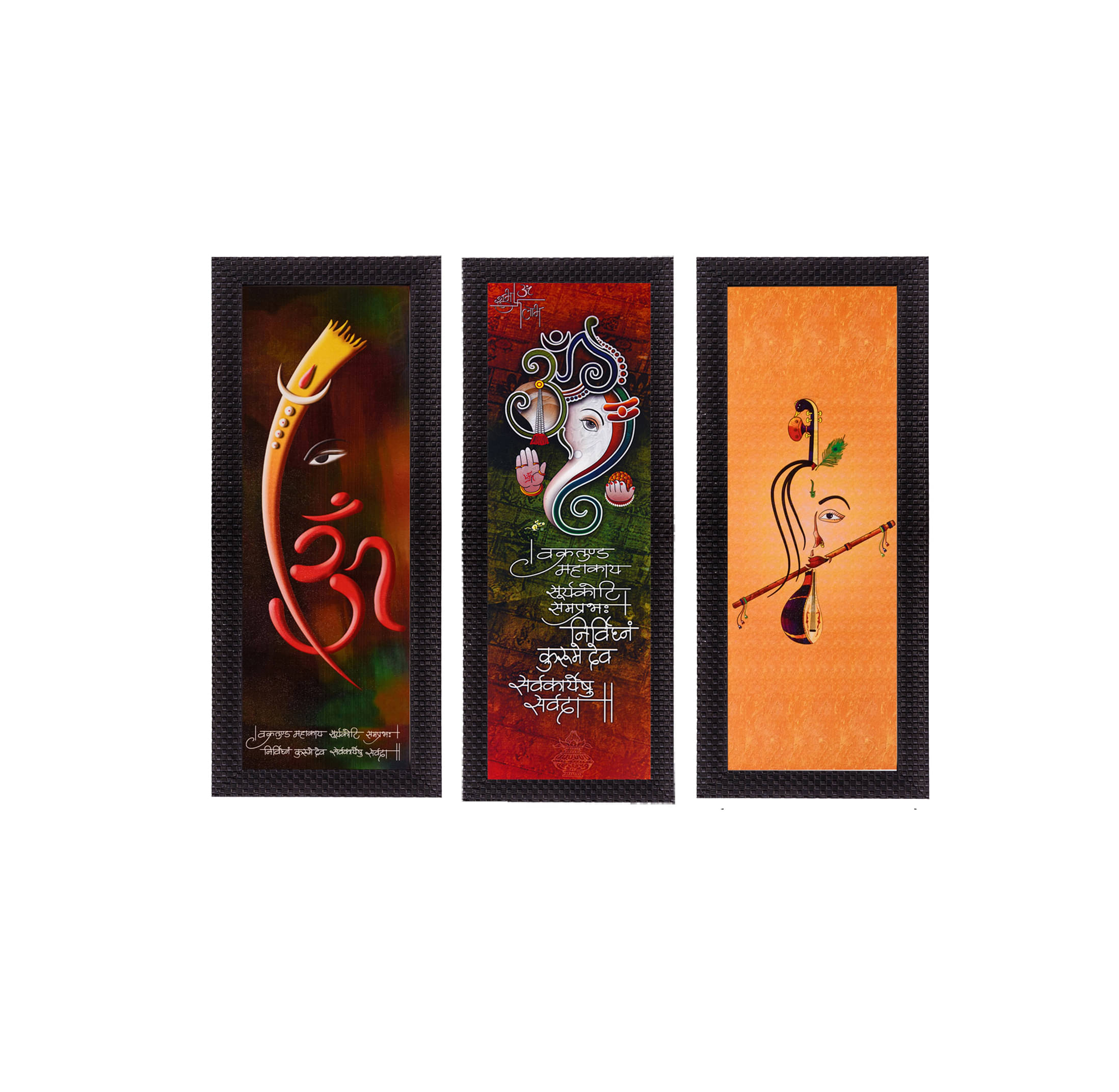     			eCraftIndia Set of 3 Ganesha & Krishna Lord Buddha Satin Matt Texture UV Wall Art