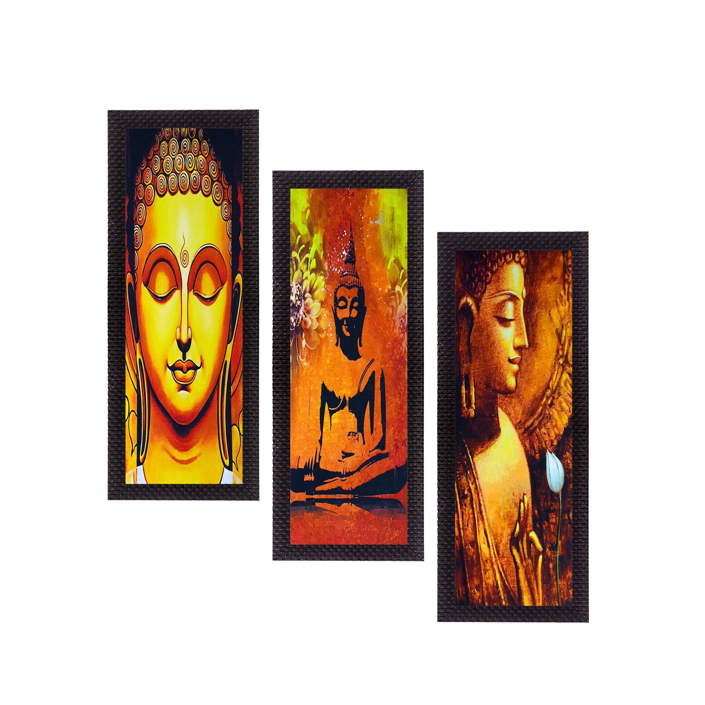     			eCraftIndia Set of 3 Lord Buddha Satin Matt Texture UV Art Painting