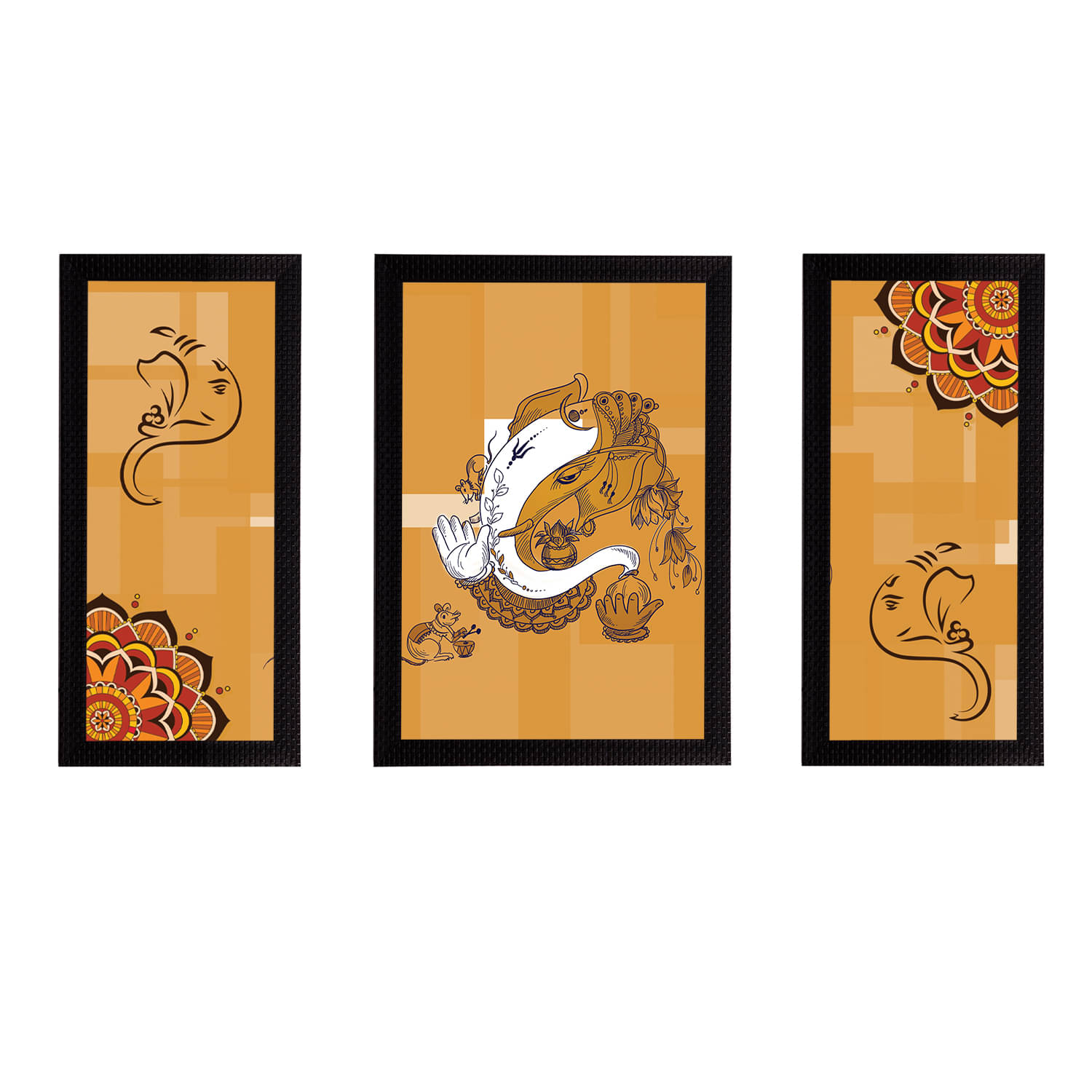 eCraftIndia Set of 3 Mustard Orange & Brown Lord Ganesha Satin Matt Textured UV Wall Art eCraftIndia Set of 3 Mustard Orange & Brown Lord Ganesha Satin Matt Textured UV Wall Art