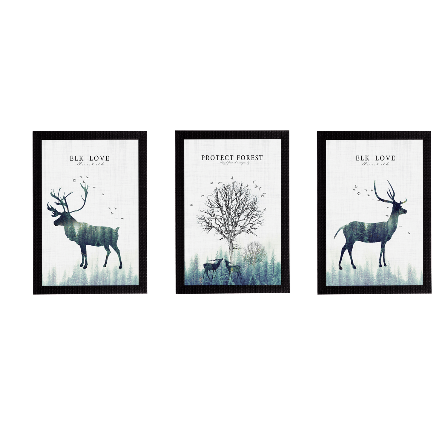     			eCraftIndia Set of 3 Deer Satin Matt Texture UV Art Painting