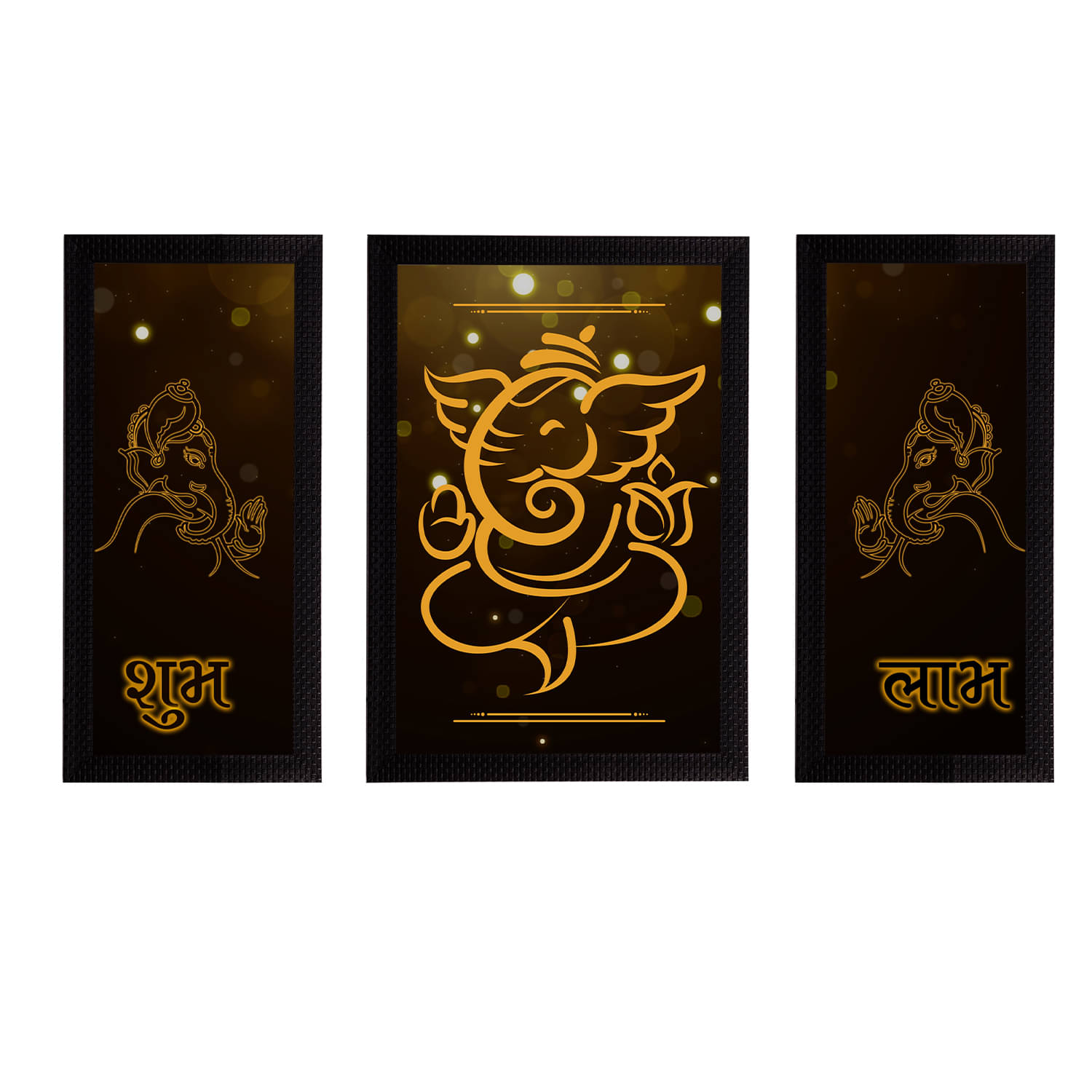eCraftIndia Set of 3 Black & Gold-Toned Lord Ganesha Satin Matt Texture UV Art Paintings eCraftIndia Set of 3 Black & Gold-Toned Lord Ganesha Satin Matt Texture UV Art Paintings