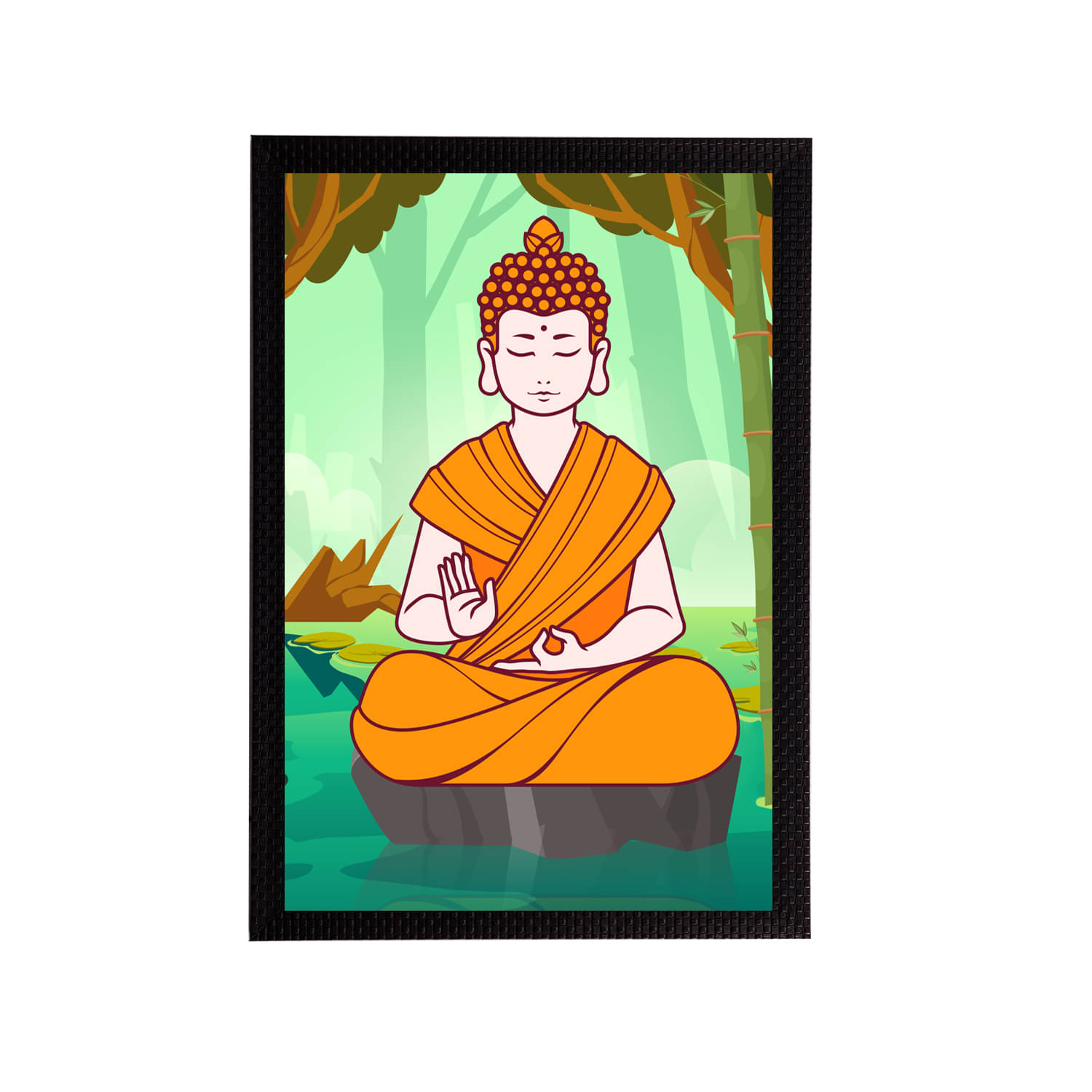     			eCraftIndia Orange & Green Meditating Lord Buddha Satin Matt Textured UV Wall Art