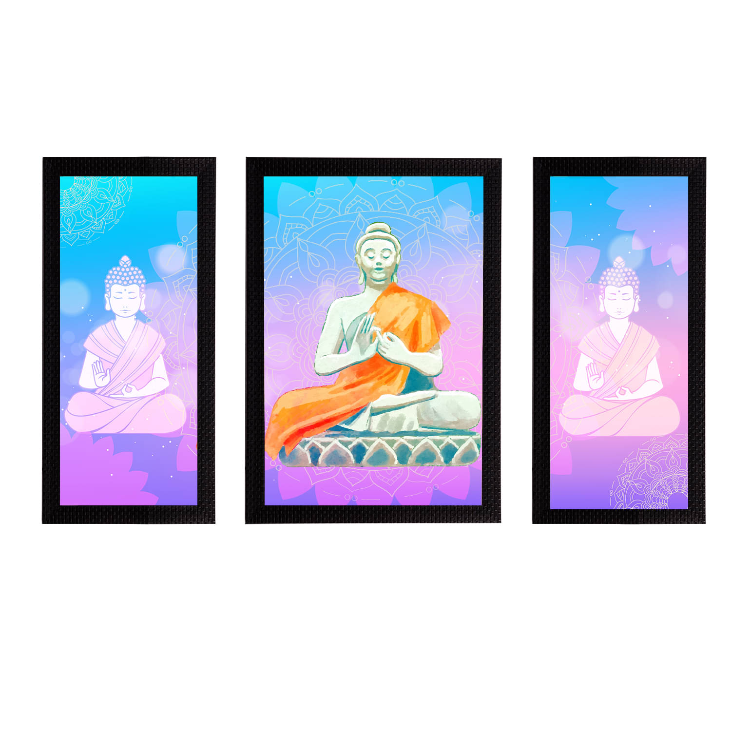 eCraftIndia Set of 3 Multicoloured Meditating Lord Buddhal Satin Matt Texture UV Wall Arts eCraftIndia Set of 3 Multicoloured Meditating Lord Buddhal Satin Matt Texture UV Wall Arts