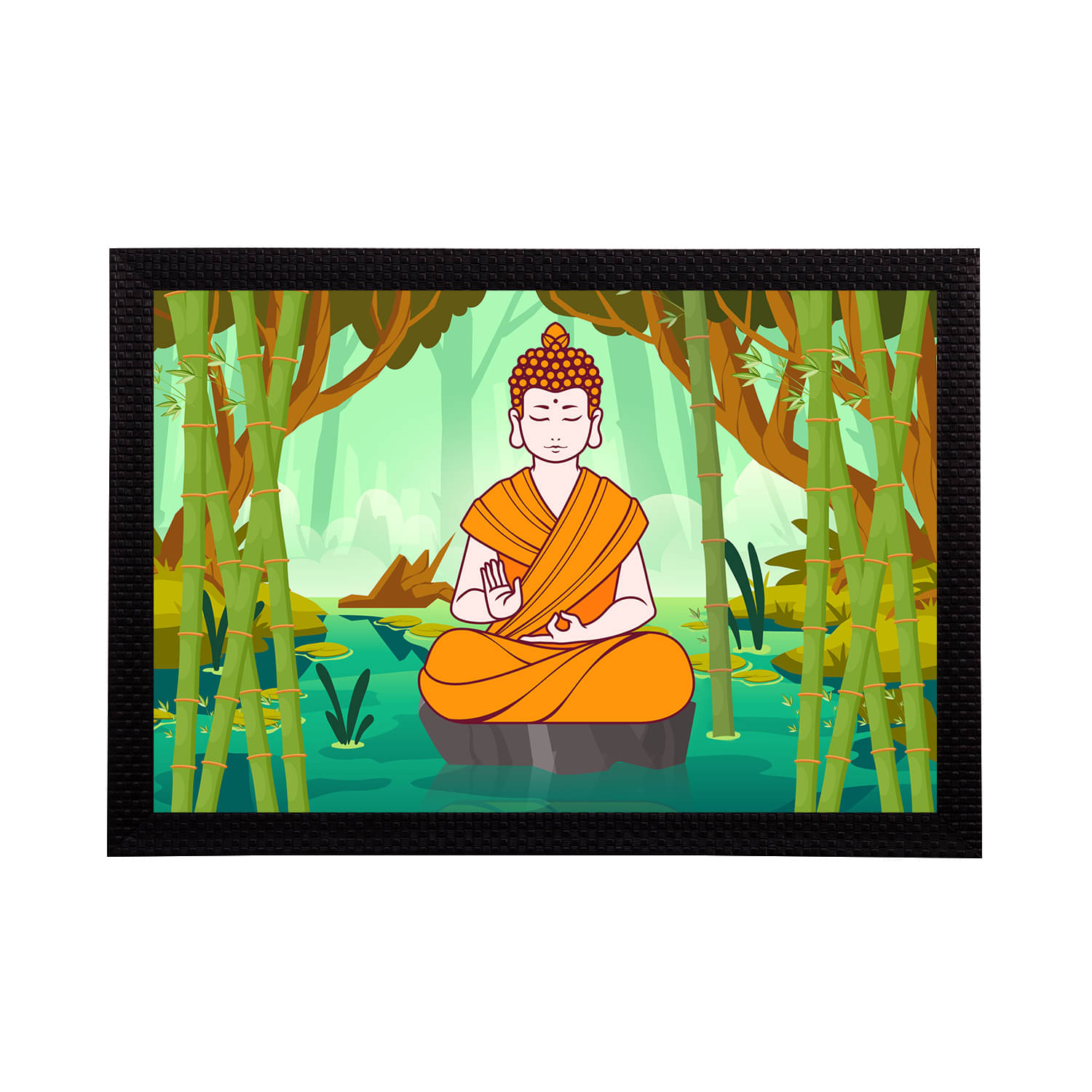 eCraftIndia Green & Mustard-Yellow Meditating Lord Buddha Satin Matt Textured UV Wall Art eCraftIndia Green & Mustard-Yellow Meditating Lord Buddha Satin Matt Textured UV Wall Art
