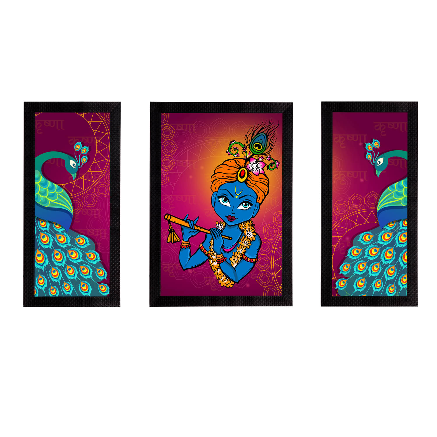 eCraftIndia Set of 3 Multicolored Lord Krishna Satin Matt Texture UV Art Paintings eCraftIndia Set of 3 Multicolored Lord Krishna Satin Matt Texture UV Art Paintings