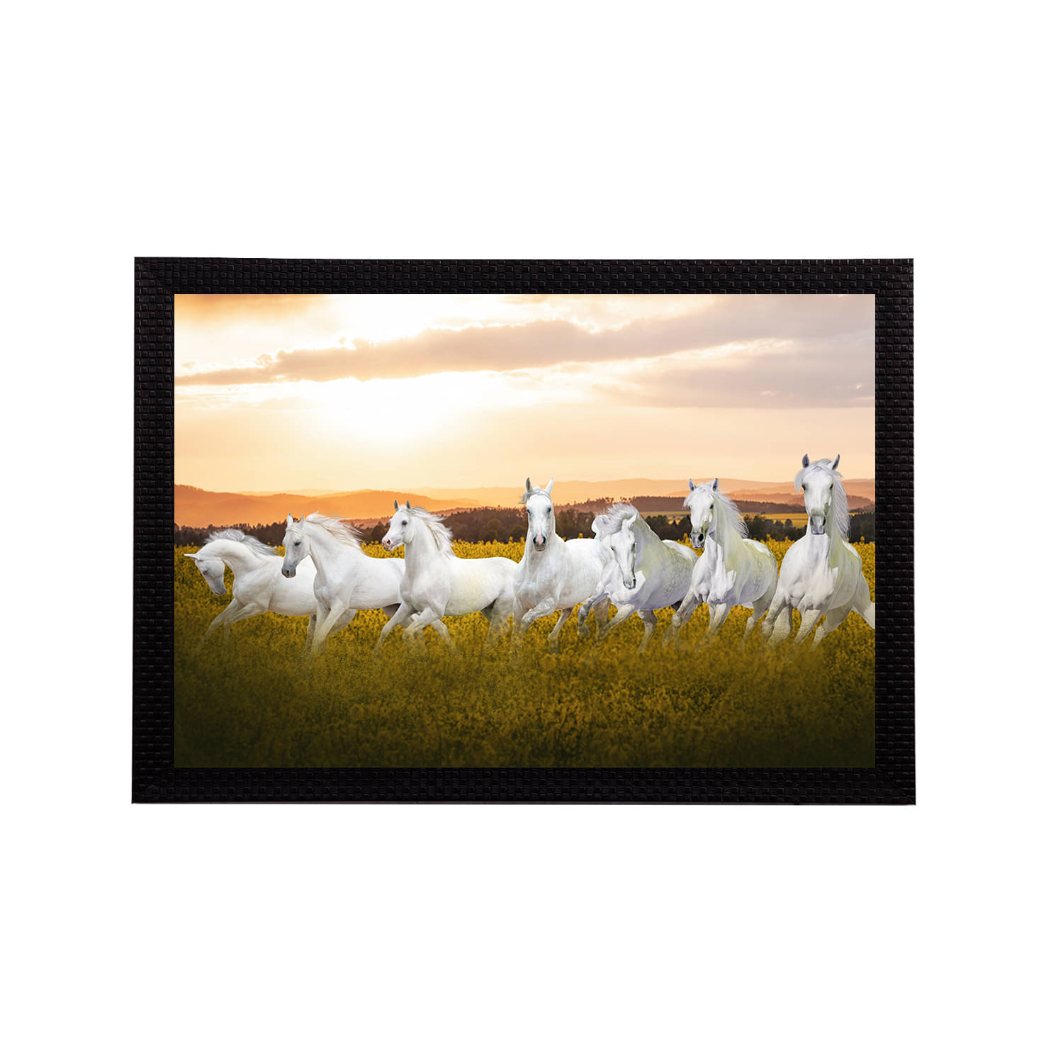 eCraftIndia White & Yellow 7 Lucky Running Horses Satin Matt Textured UV Wall Art eCraftIndia White & Yellow 7 Lucky Running Horses Satin Matt Textured UV Wall Art